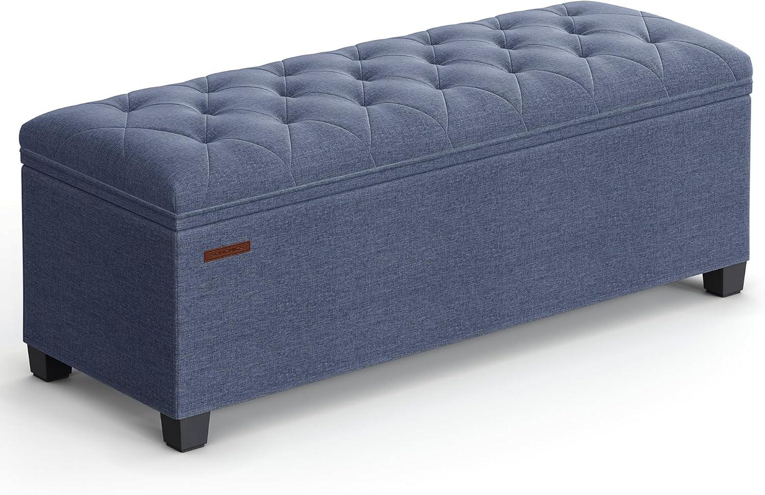 Light Denim Blue Tufted Storage Ottoman Bench with Legs