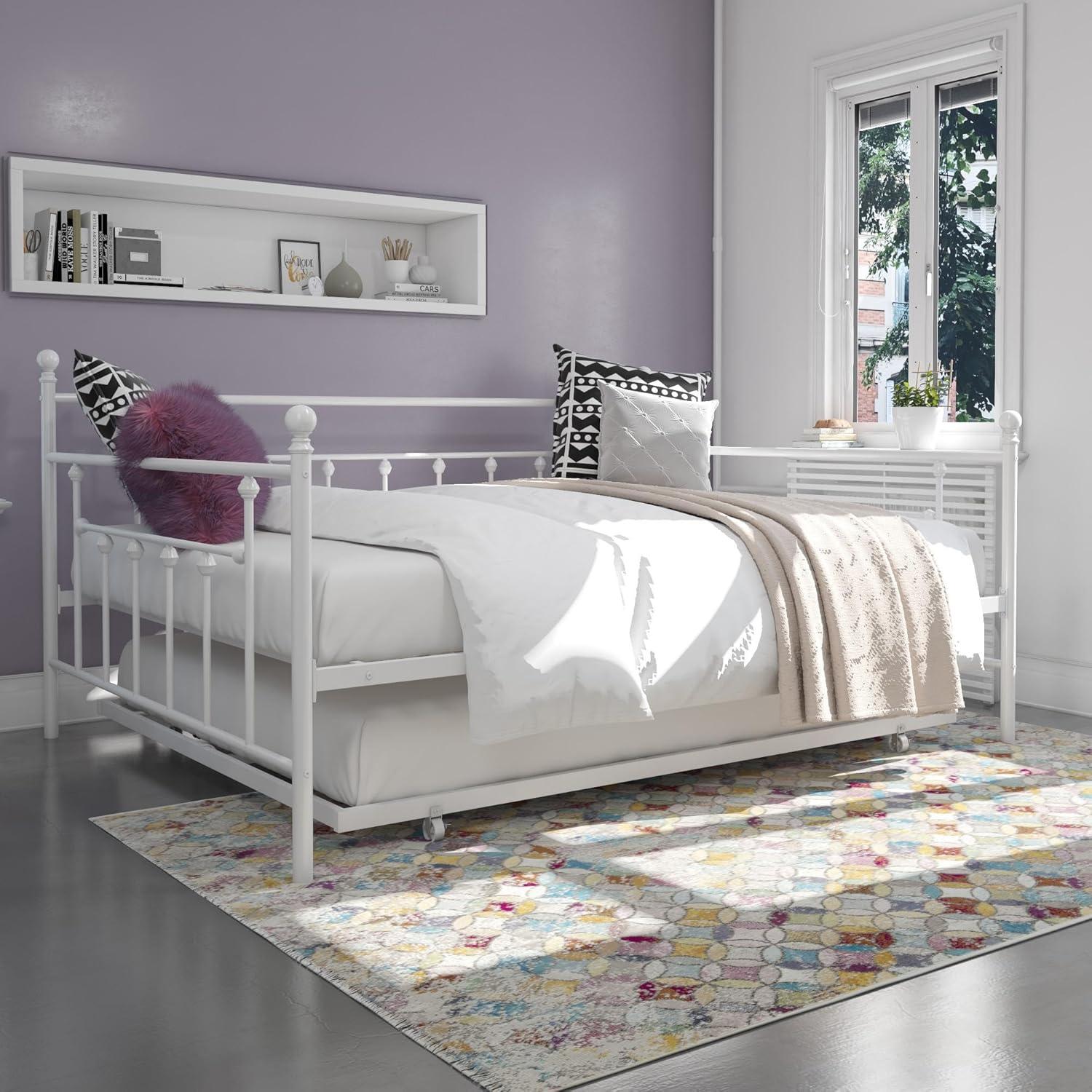 DHP Manila Metal Daybed and Trundle, Queen/Full Size, White