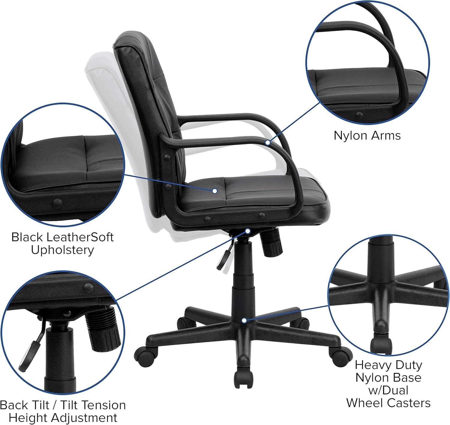 CintBllTer -Back Black LeatherSoft Swivel Task Office Chair with Arms