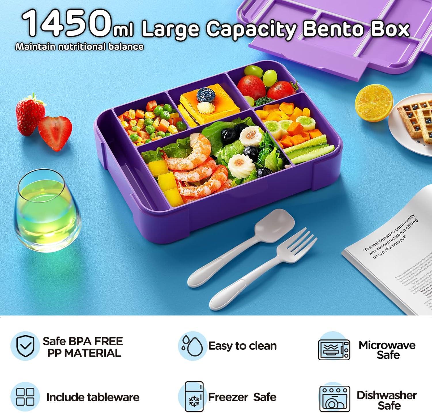 JYPS Bento Box for Kids,Leak-Proof Kids Lunch Box with 6 Compartments,Sauce Container,Utensils,BPA Free Microwave/Dishwasher Safe Lunch Container for Girls and Toddlers Back to School-Purple Mermaid