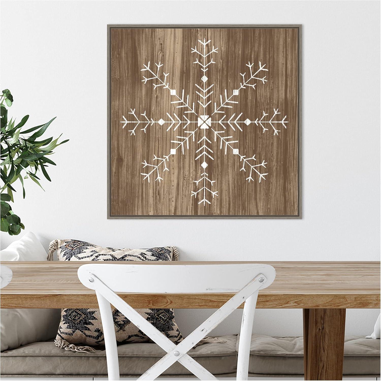 22" x 22" Barnwood Wonderland I Snowflake Framed Wall Canvas - Amanti Art: Hand-Stretched, Lithograph Print, MDF Frame