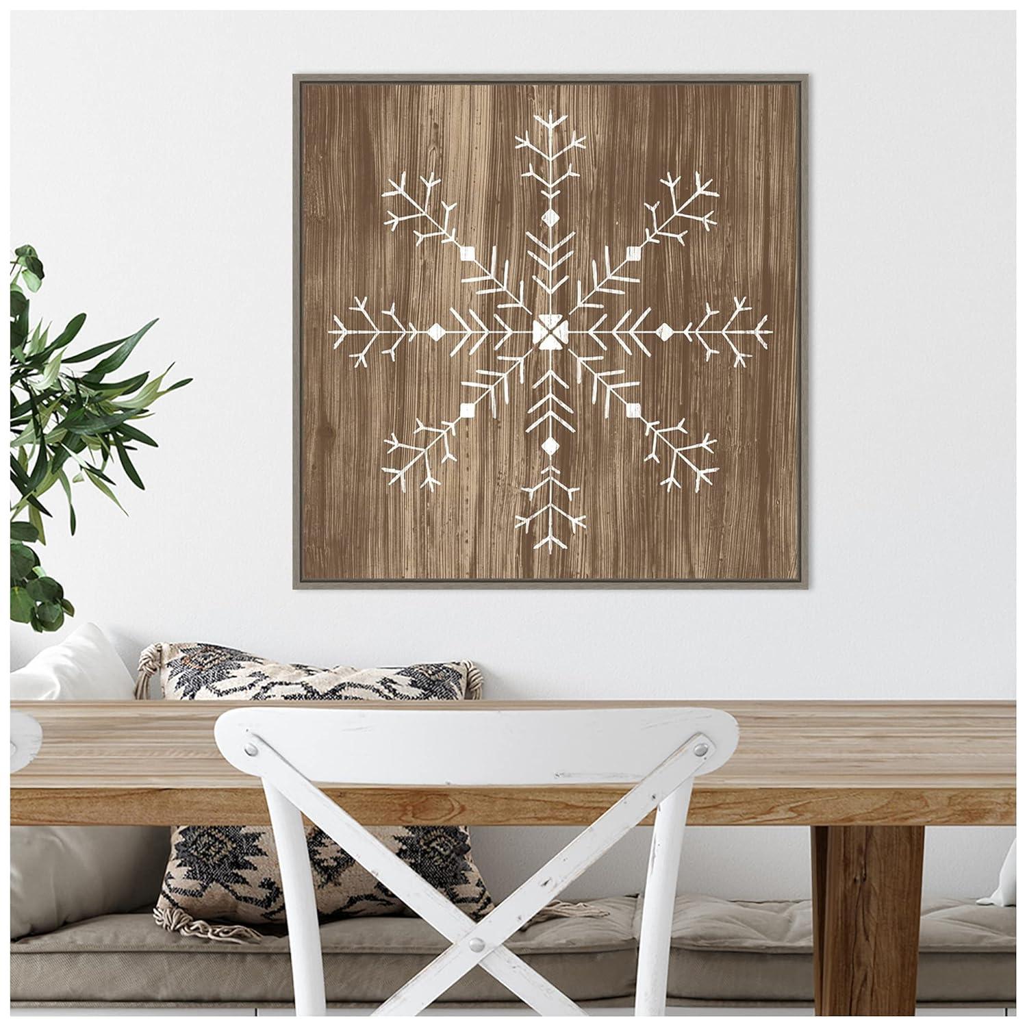 22" x 22" Barnwood Wonderland I Snowflake Framed Wall Canvas - Amanti Art: Hand-Stretched, Lithograph Print, MDF Frame