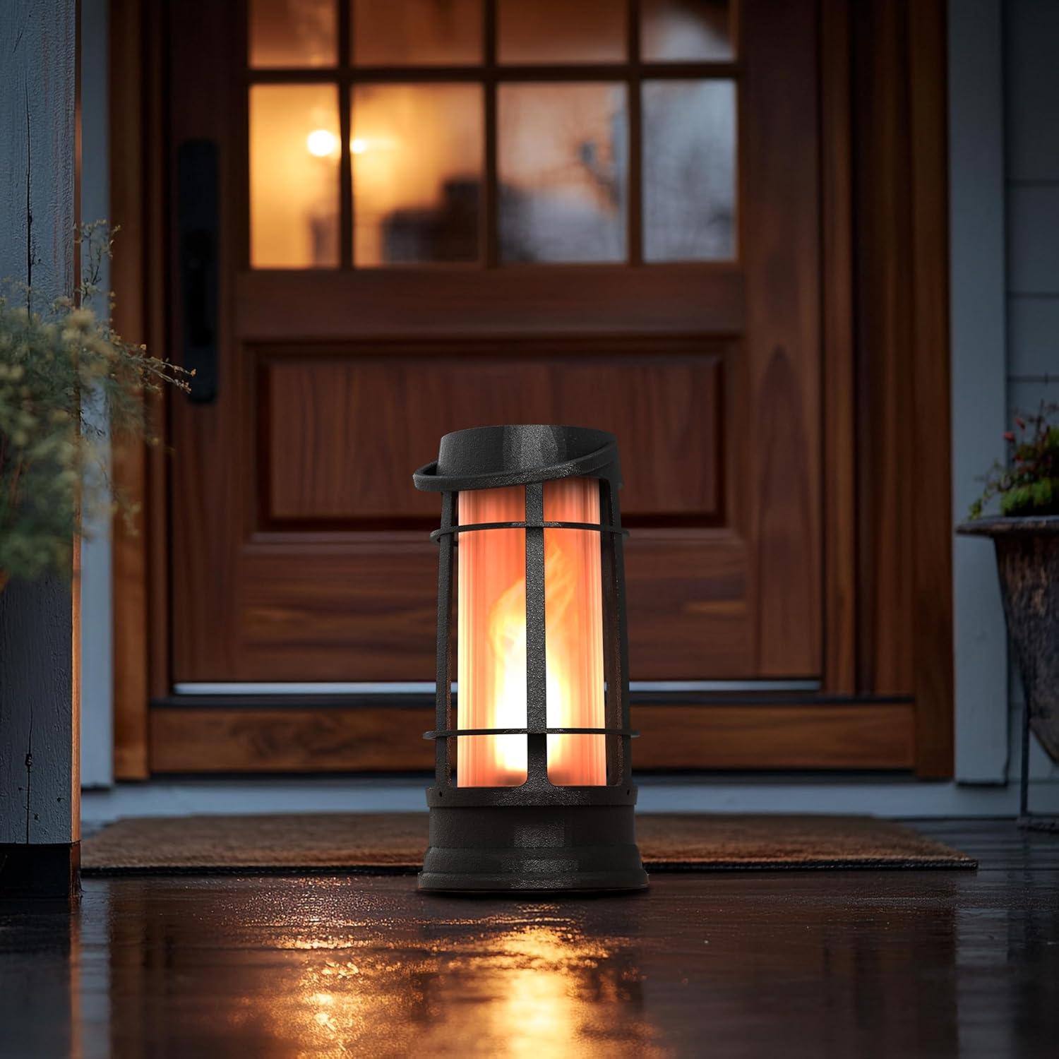 FoxFlame Professional Metal Solar Flame Lantern - Patented LED Flickering - Outdoor Waterproof - Hanging Option