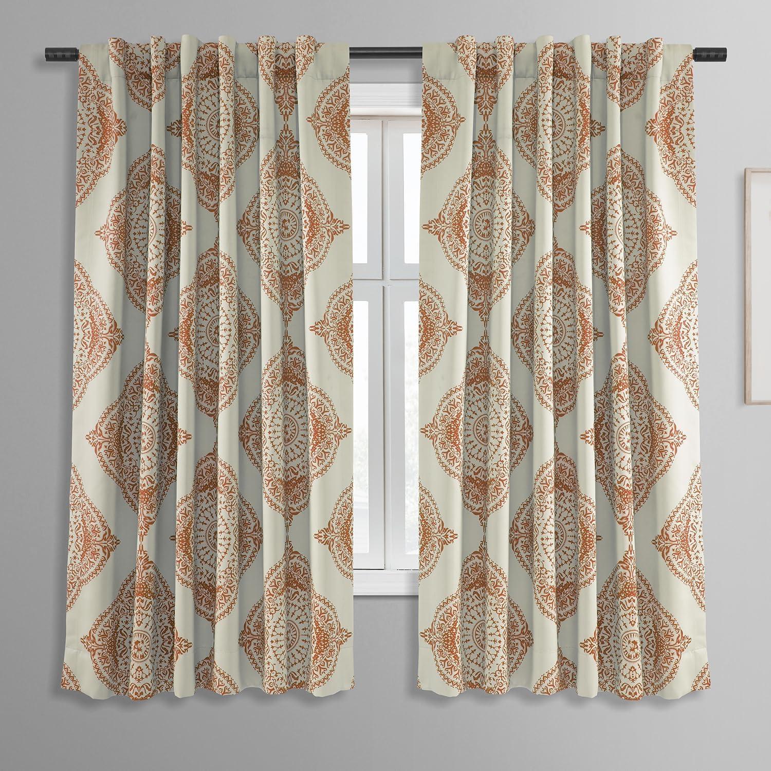 HPD Half Price Drapes Geometric Printed Rod Pocket Room Darkening Curtains for Living Room & Bedroom 50W X 63L, (1 Panel), Henna