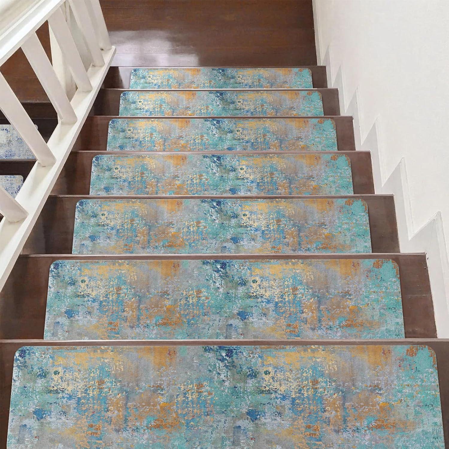 Stair Treads Non Slip for Wooden Steps, 15PCS 8"x30" Rosy Rubber Backing Stair Runner Mats