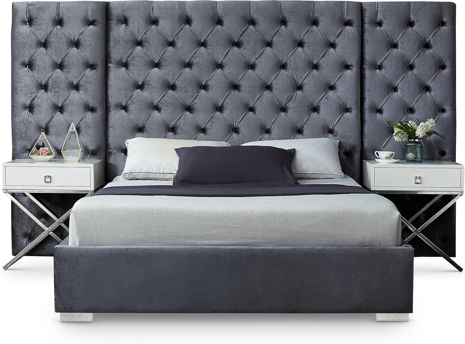 Homestock Tuscan Temptations Grey Velvet Queen Bed