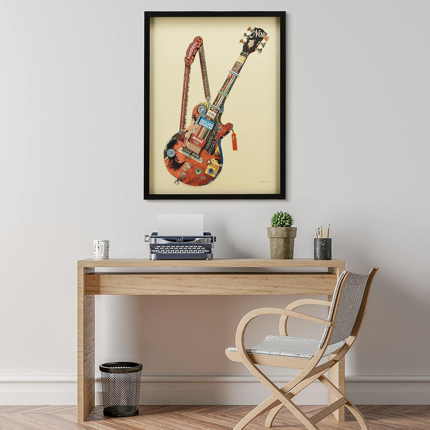 "Electric Guitar" Dimensional Collage Framed Graphic Art Under Glass Wall Art