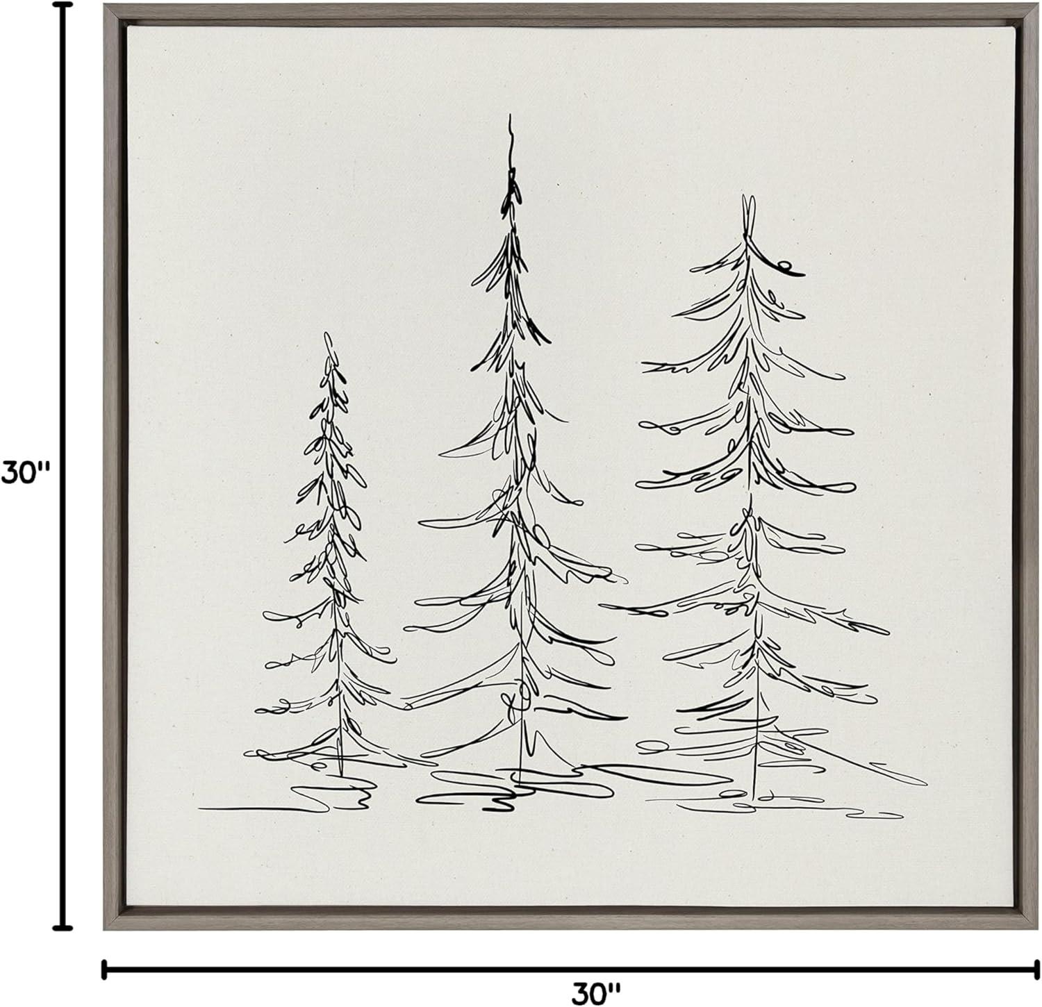 Sylvie Minimalist Evergreen Trees Sketch Framed Wall Canvas - Kate & Laurel All Things Decor