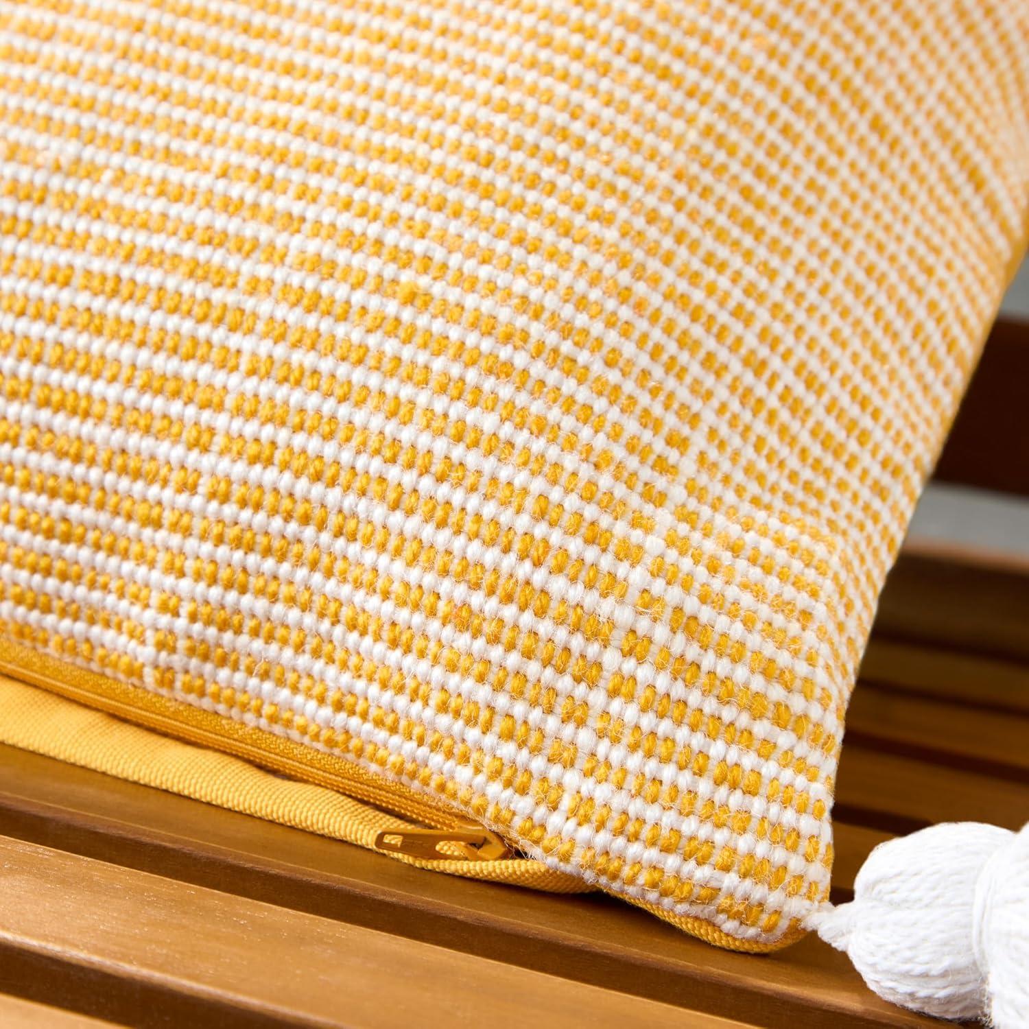 Yellow and Ivory Recycled Polyester Outdoor Pillow with Tassels