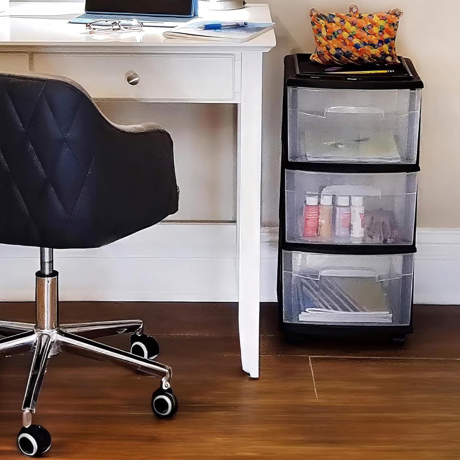 Medium Black and Clear 3-Drawer Rolling Storage Cart