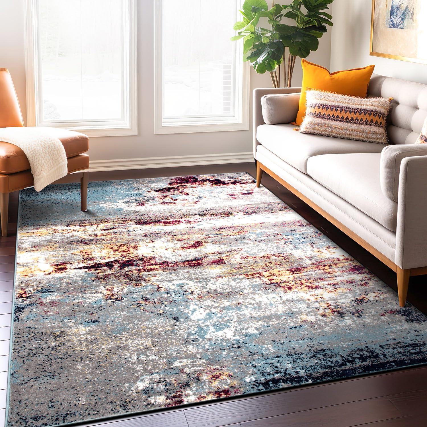 World Rug Gallery Distressed Abstract Watercolor Multi 5' x 7' Area Rug