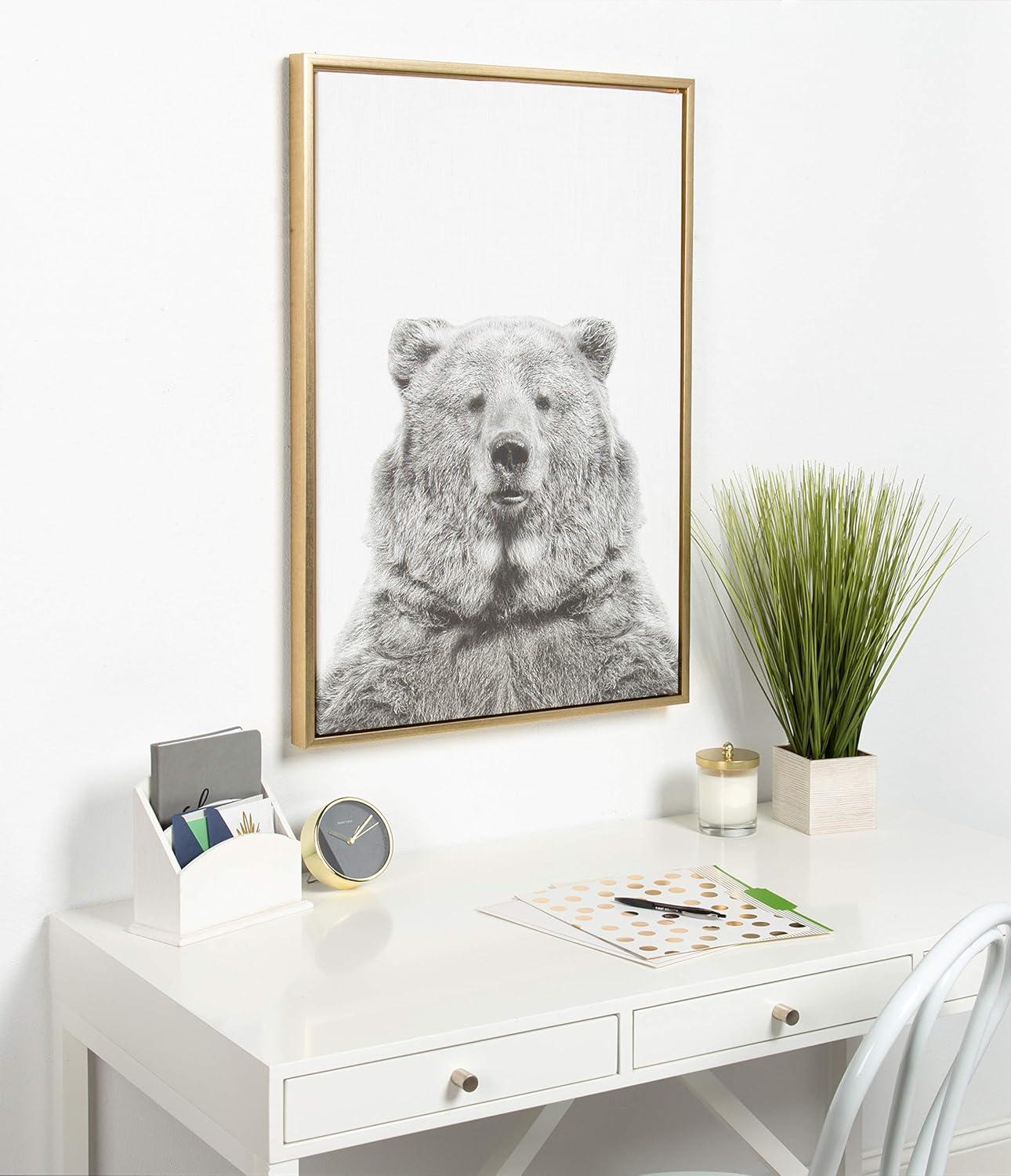 23" x 33" Sylvie Bear Framed Canvas by Simon Te Tai Gold - Kate & Laurel All Things Decor: Modern Animal Wall Art, Plastic Frame