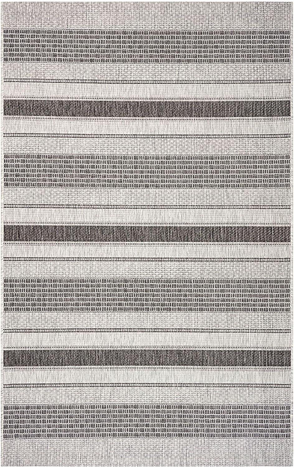 Gray and Black Striped Synthetic 8' x 10' Area Rug