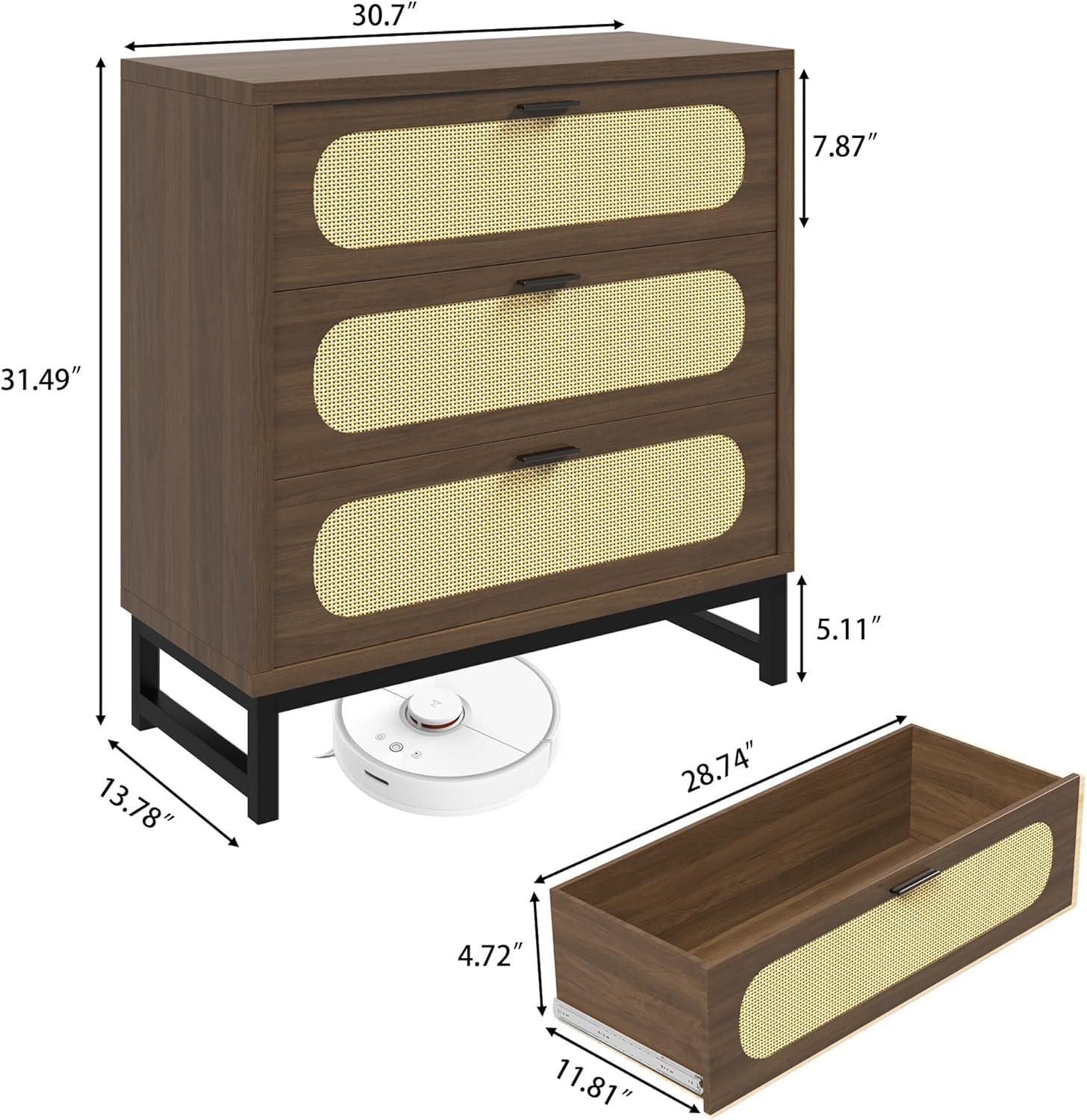 3 Drawer Dresser for Bedroom, Wide Modern Wooden Chest of Drawers, Accent Storage Cabinet Modern Bedside Table Golden Handles for Living Room, Entryway (Walnut Oak)