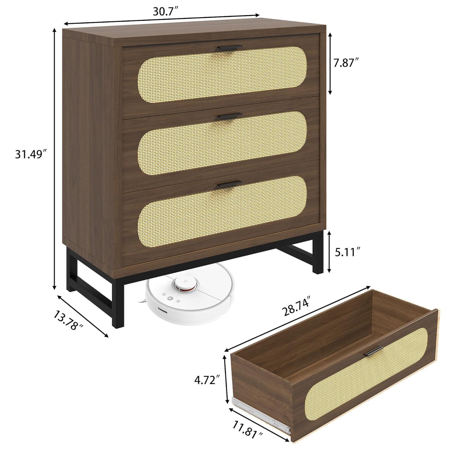 3 Drawer Dresser for Bedroom, Wide Modern Wooden Chest of Drawers, Accent Storage Cabinet Modern Bedside Table Golden Handles for Living Room, Entryway (Walnut Oak)