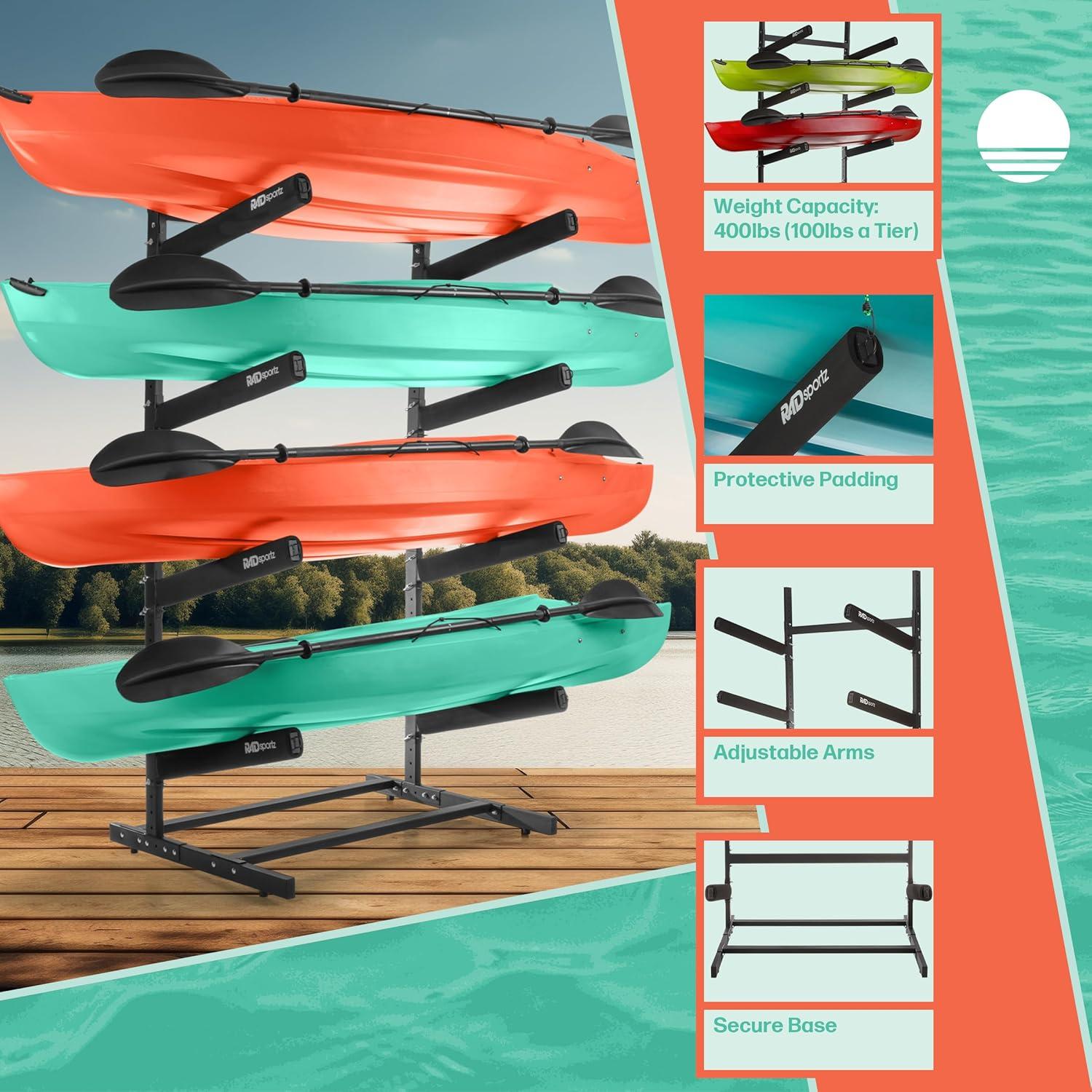 Rad Sportz 4-Level Freestanding Kayak Rack, Black