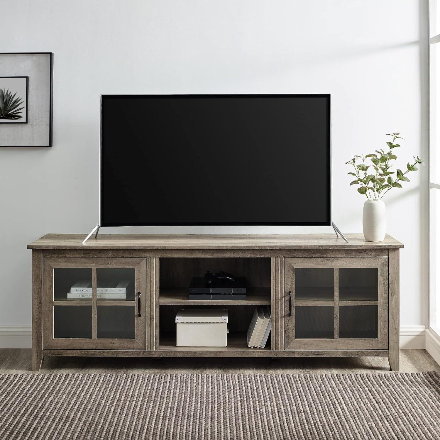 Modern Farmhouse 2-Door Glass Windowpane 70" TV Stand