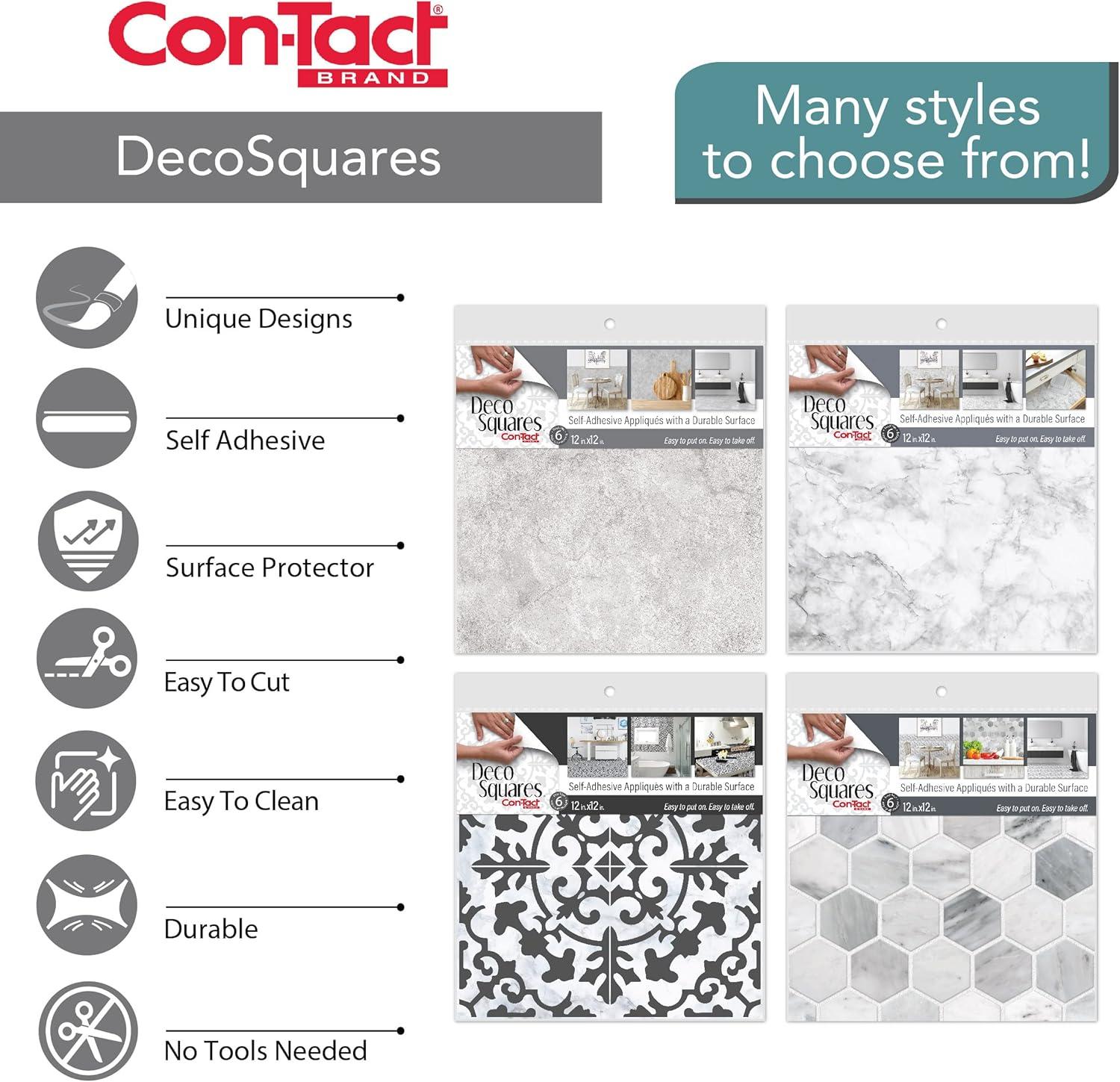 Con-Tact Brand - FLRA-12N027-06 FloorAdorn Vinyl Floor Appliques Self-Adhesive, Decorative and Removable Tiles, 12"X12", Heavy Metal, 6
