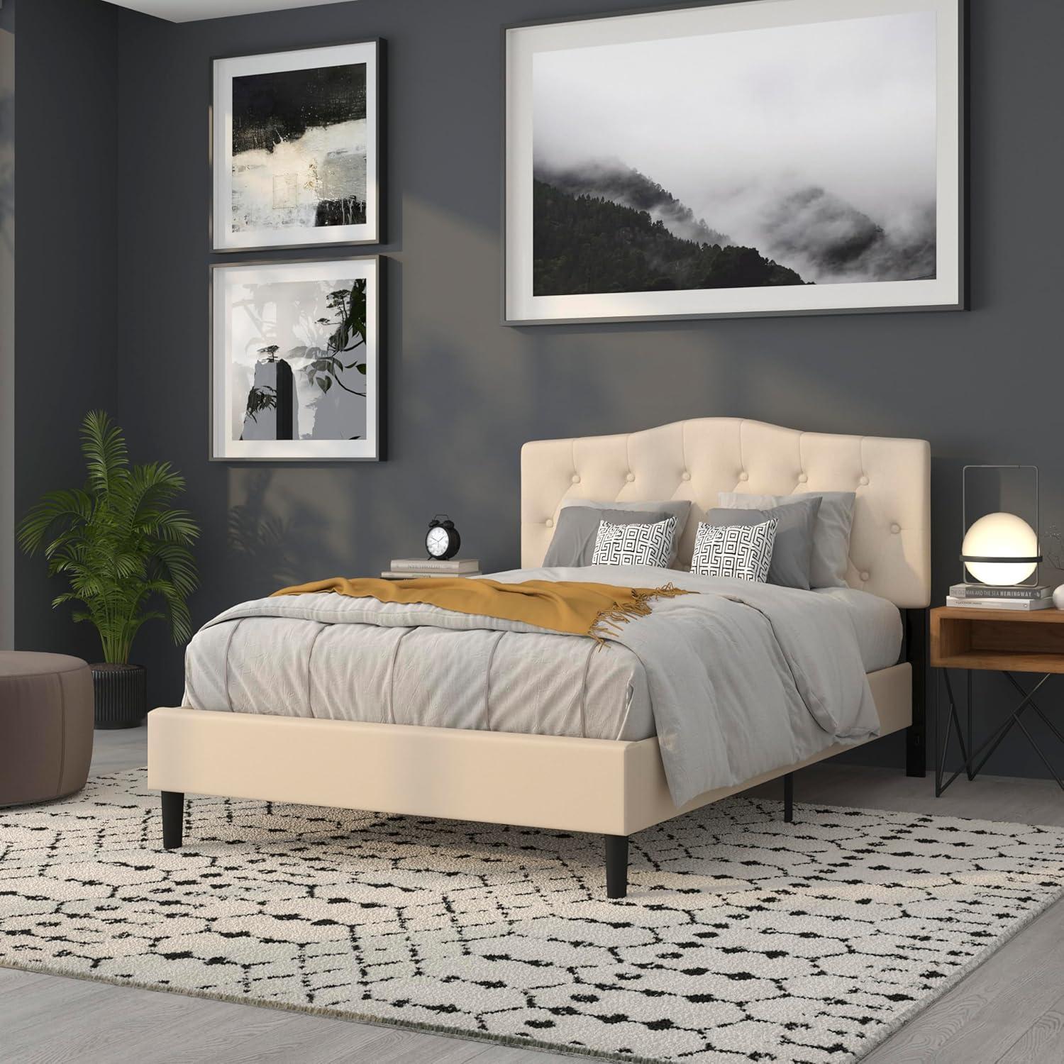 Flash Furniture Cambridge Tufted Upholstered Full Size Headboard in Beige Fabric