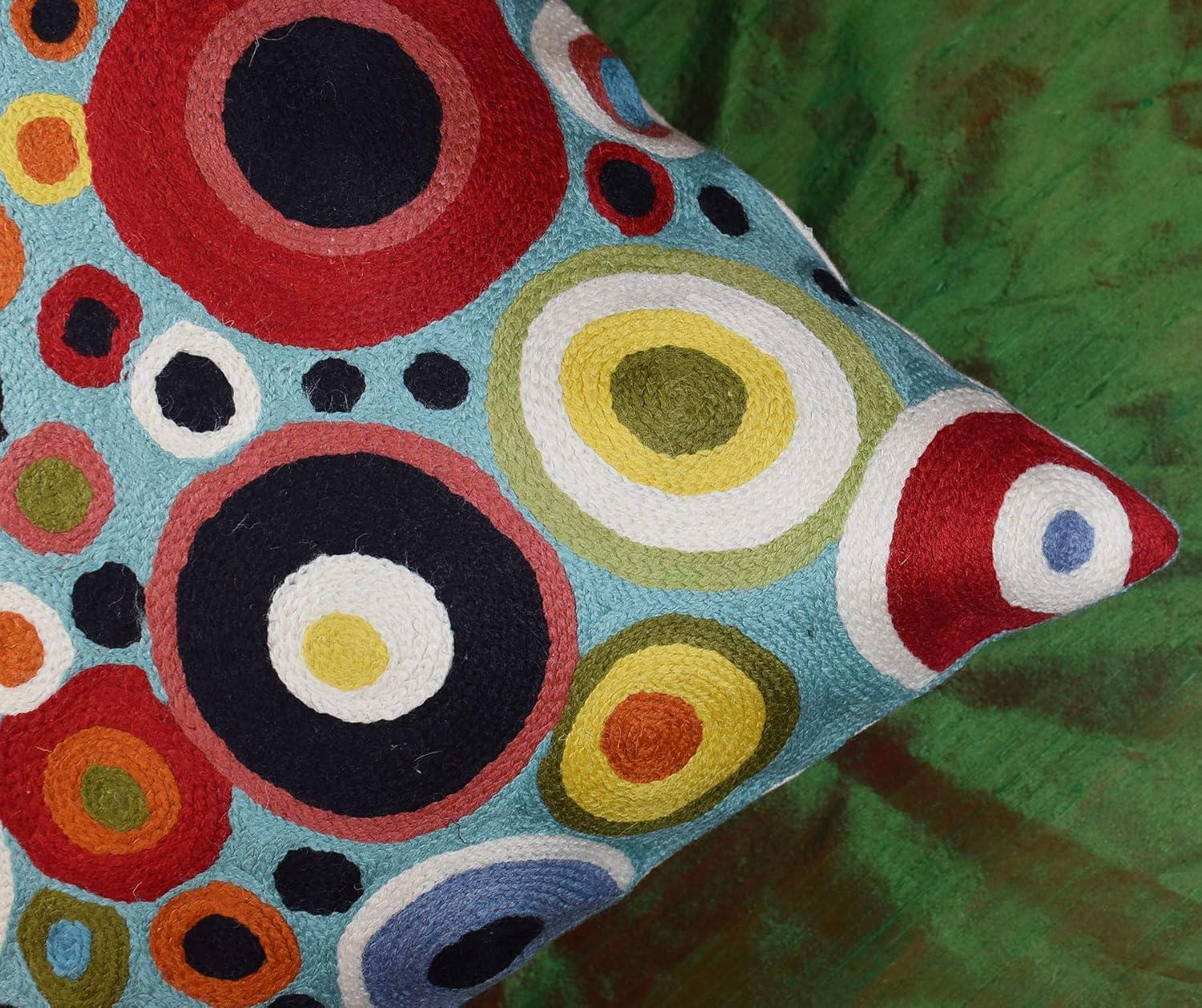 Turquoise Polka Dots Decorative Pillow Cover Contemporary Pillowcase Blue Modern Outdoor Chair Cushion Throw Sofa Couch Cushions Hand Embroidered Wool 18x18