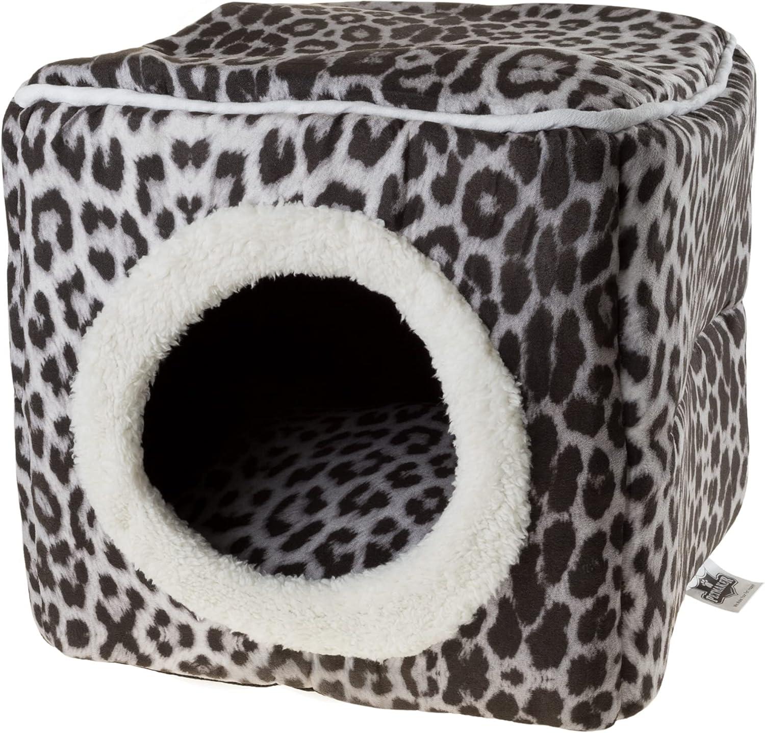 Cat House - Indoor Bed with Removable Foam Cushion - Cat Cave for Puppies, Rabbits, Guinea Pigs, and Other Small Animals by PETMAKER (Animal Print)