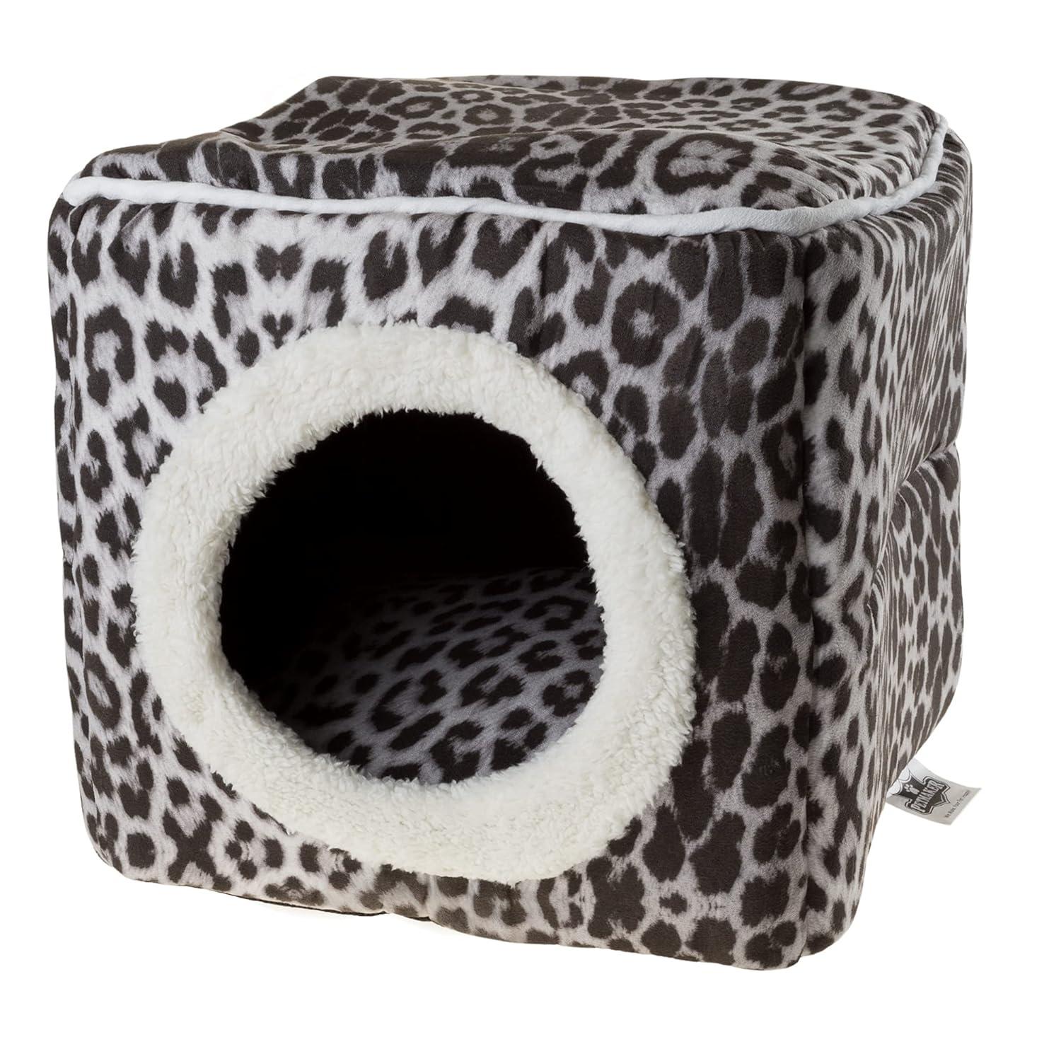 Cat House - Indoor Bed with Removable Foam Cushion - Cat Cave for Puppies, Rabbits, Guinea Pigs, and Other Small Animals by PETMAKER (Animal Print)