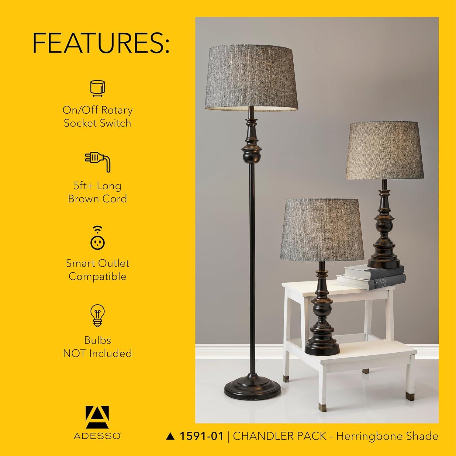 SIMPLEE ADESSO Chandler 3 Piece Floor and Table Lamp Set