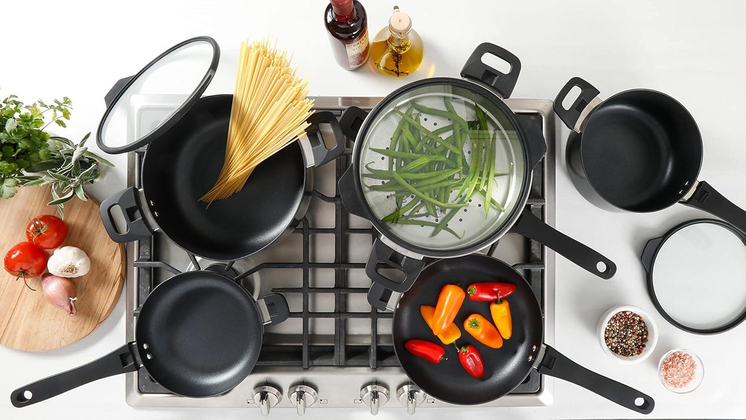 Kenmore Elite 9-Piece Black Nonstick Aluminum Stackable Cookware Set