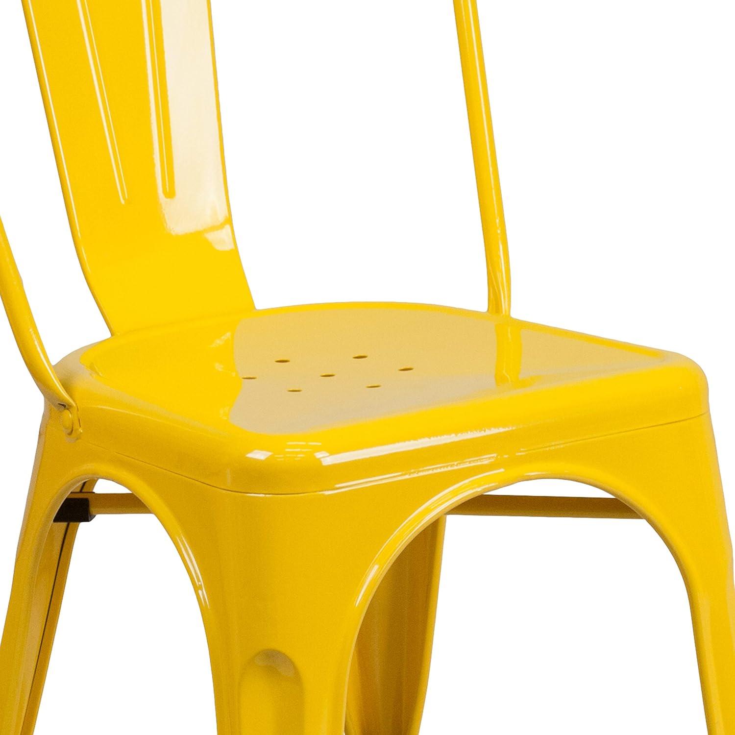 Vintage Bistro-Style Yellow Steel Stackable Side Chair