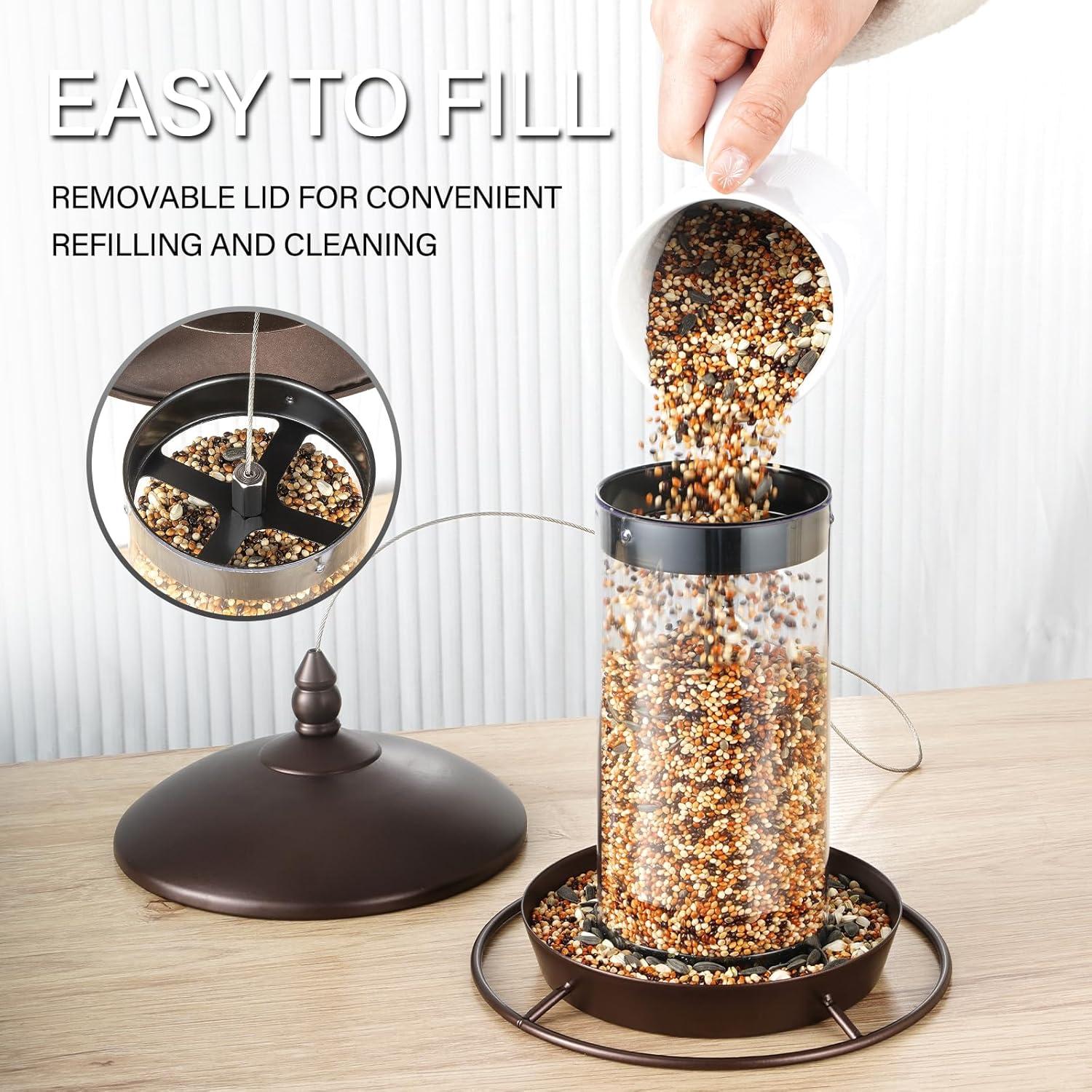 Metal Bird Feeder for Outside Hanging,Wild Bird Feeders for Cardinal, Large Roof and Tray - 6 Port