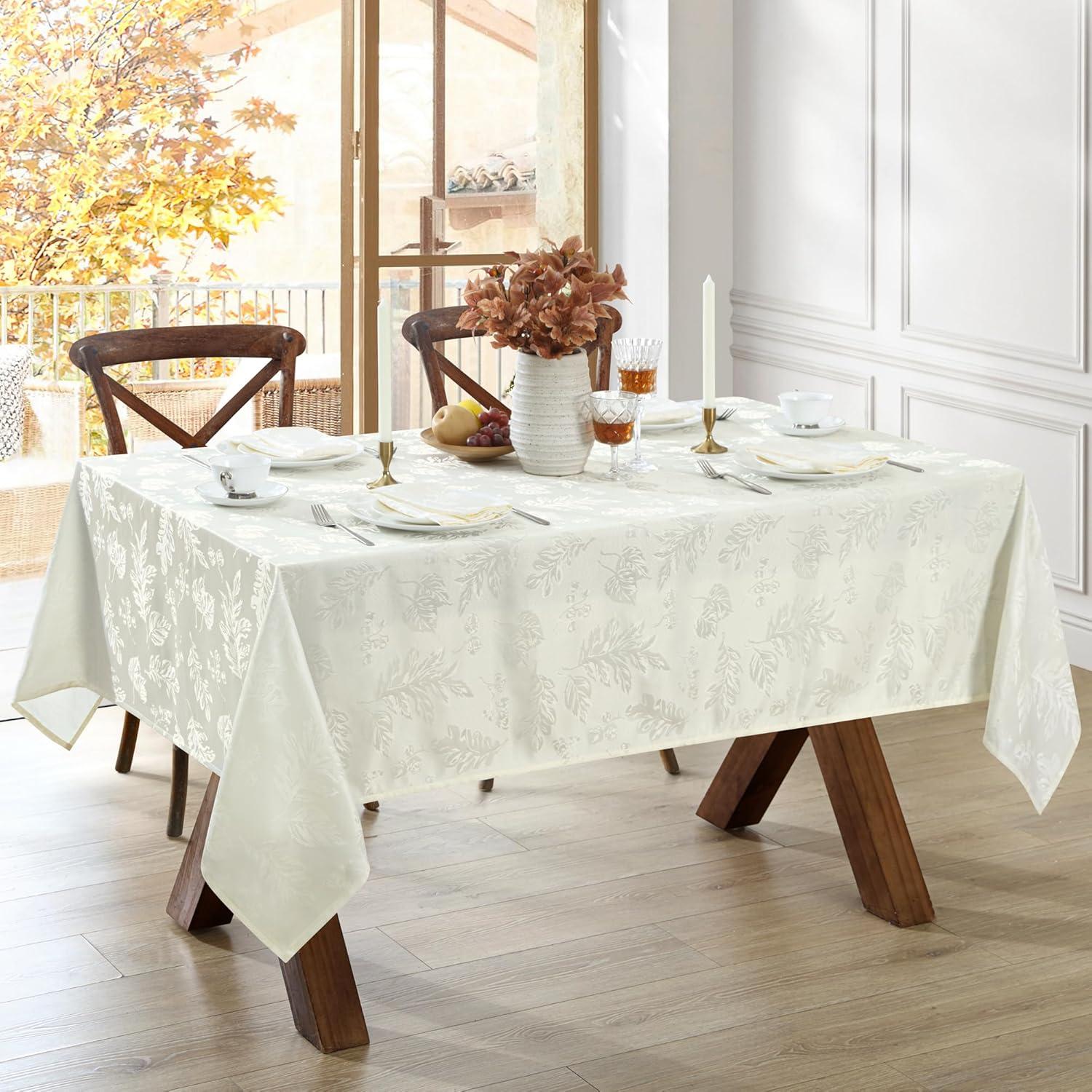 Elrene Elegant Woven Leaves Jacquard Damask Fall Tablecloth - Elrene Home Fashions