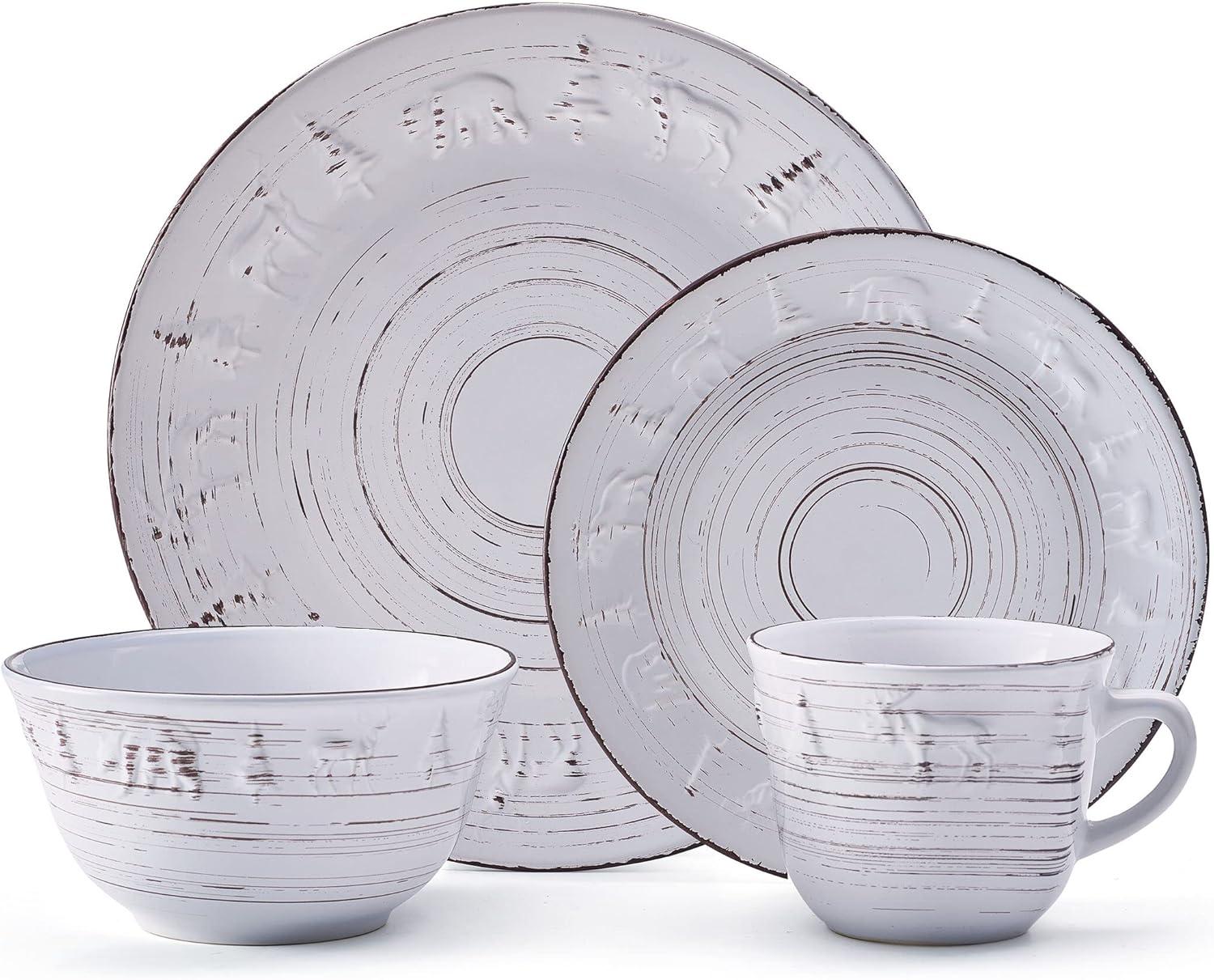 Pfaltzgraff Trellis Lodge 16 Piece Stoneware Dinnerware Set White