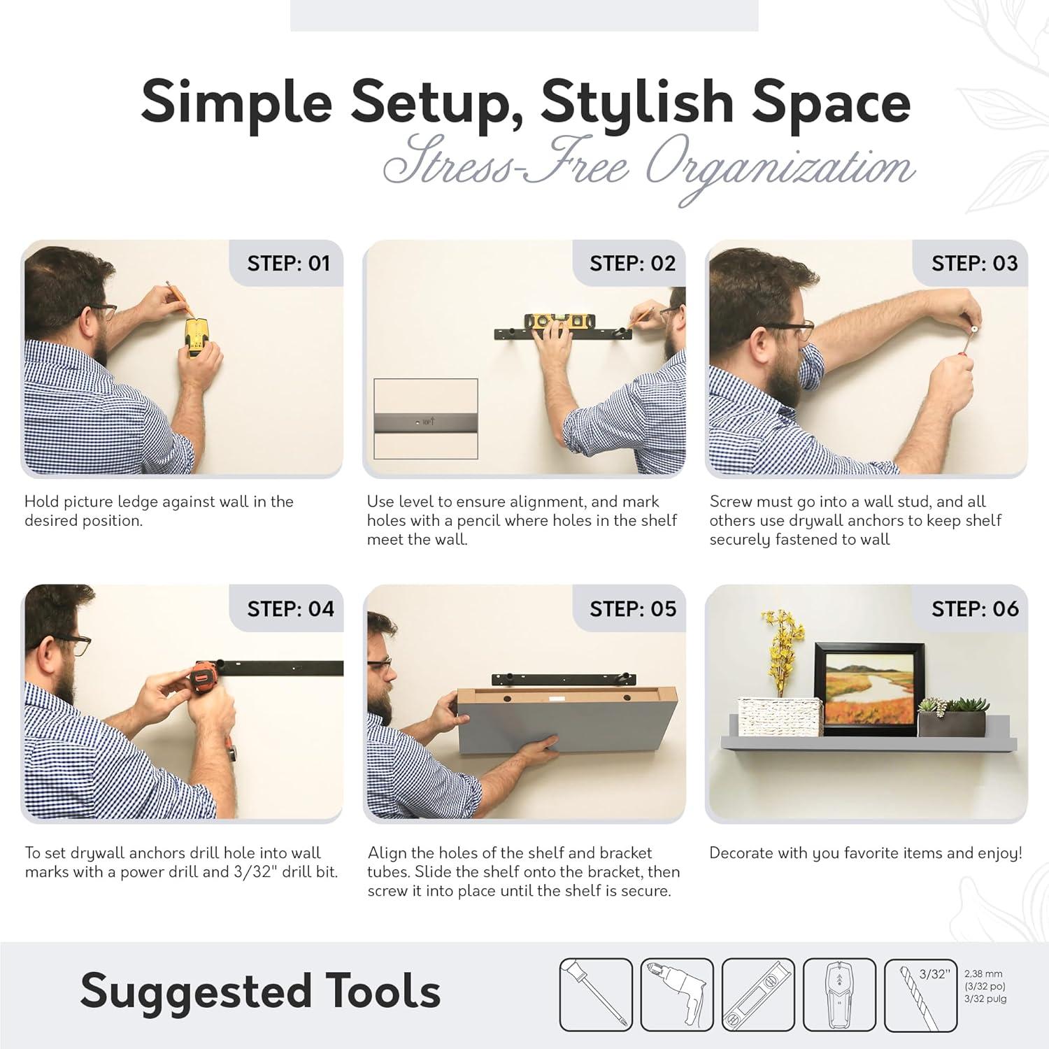 35.4" Picture Ledge Shelf for Kids' Room Gray - InPlace: Decorative Wall Shelf, MDF, Painted Finish, 17 lb Capacity