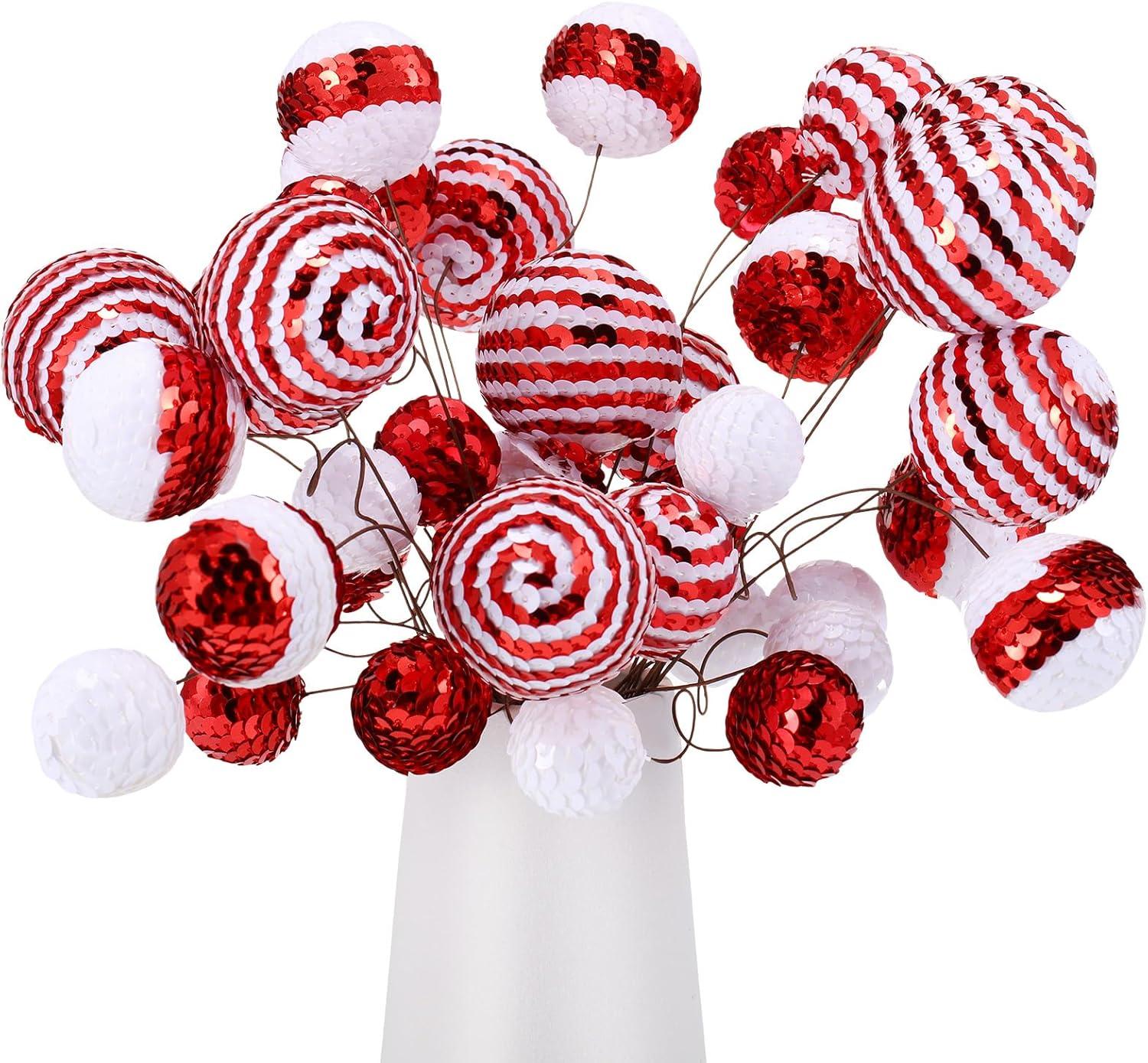 40 Set Christmas Sequins Ball Decoration Picks Mixed Color Sequin Foam Ball Tree Picks Bling Ball Ornaments