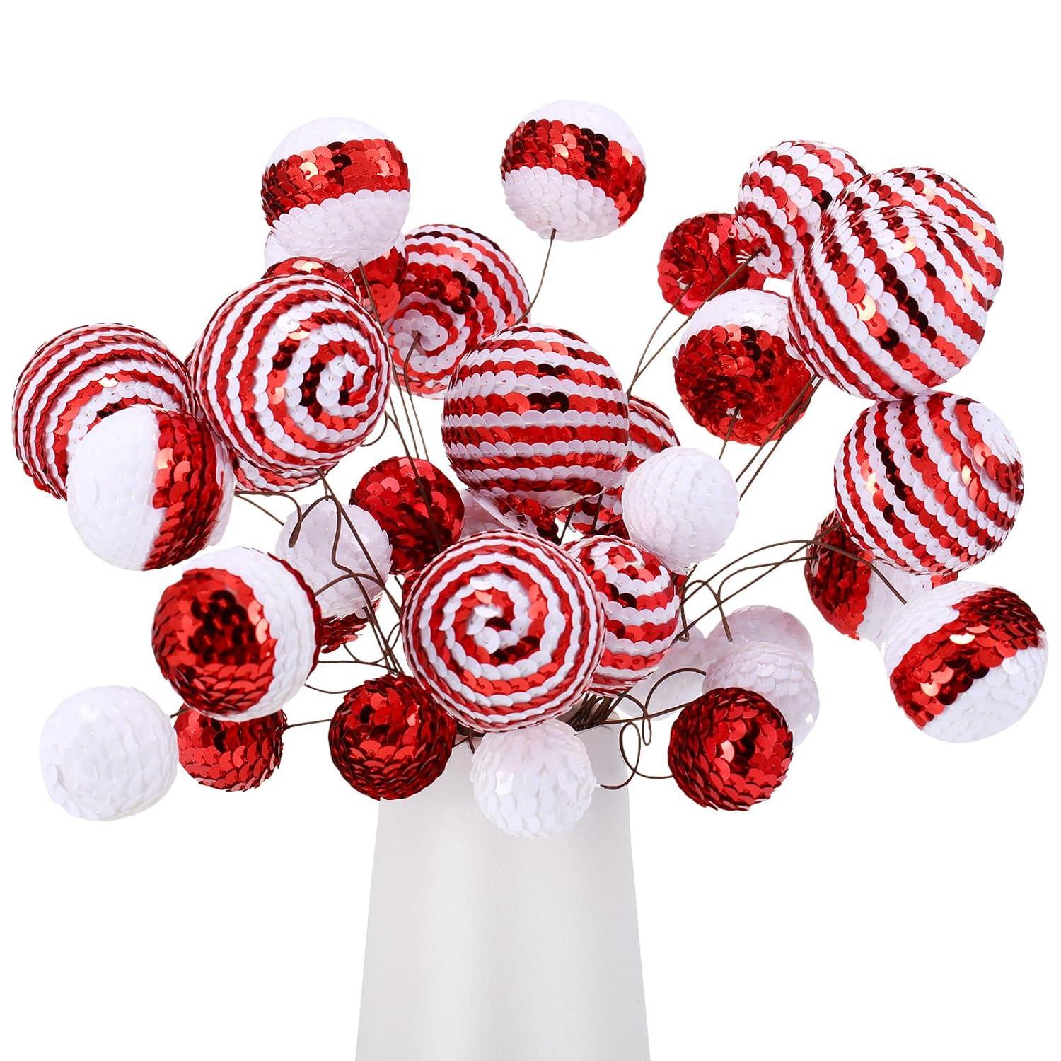 40 Set Christmas Sequins Ball Decoration Picks Mixed Color Sequin Foam Ball Tree Picks Bling Ball Ornaments