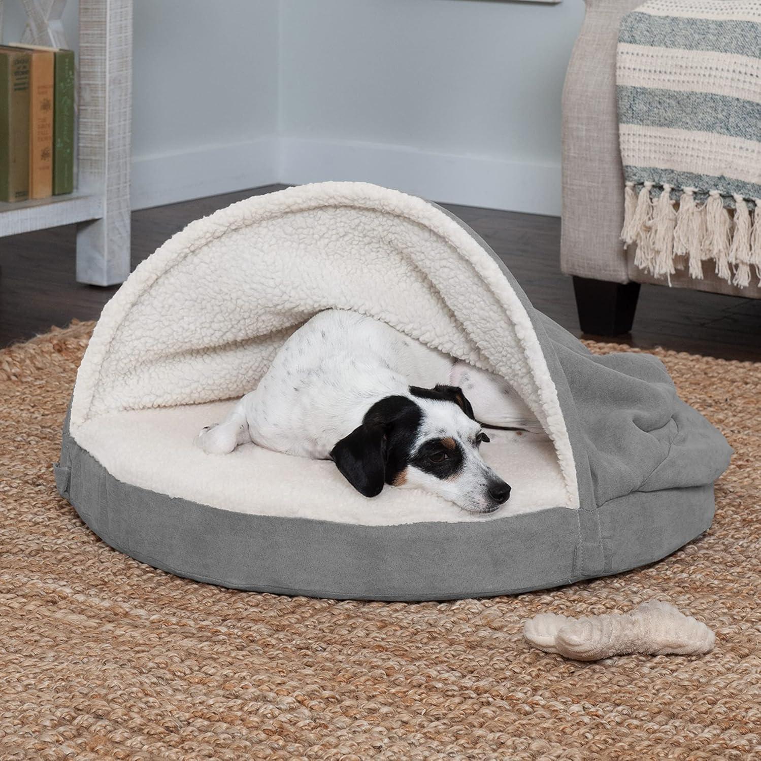 FurHaven Faux Sheepskin Round Hooded Orthopedic Dog Bed