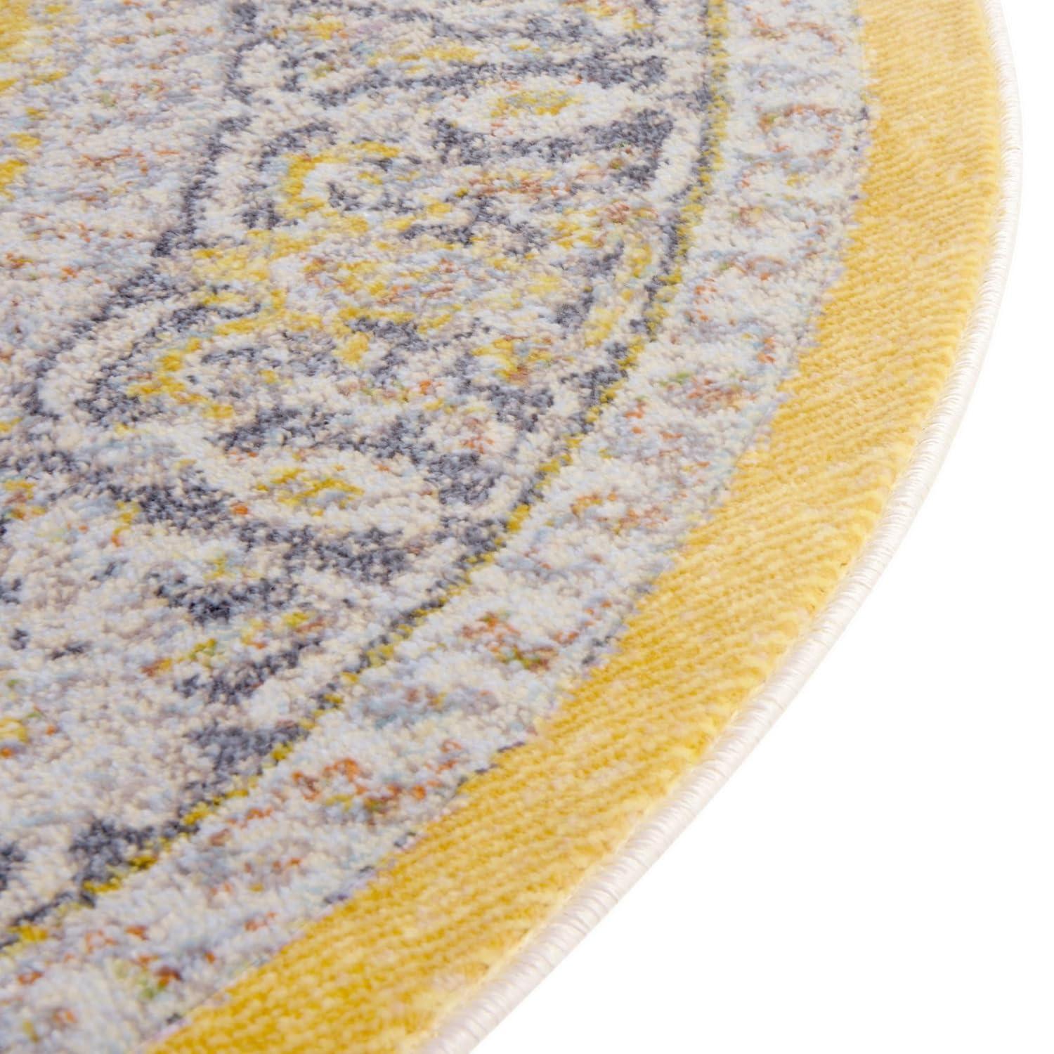 Unique Loom Baracoa Collection Area Rug - Prado (6'  Round Yellow/Ivory)