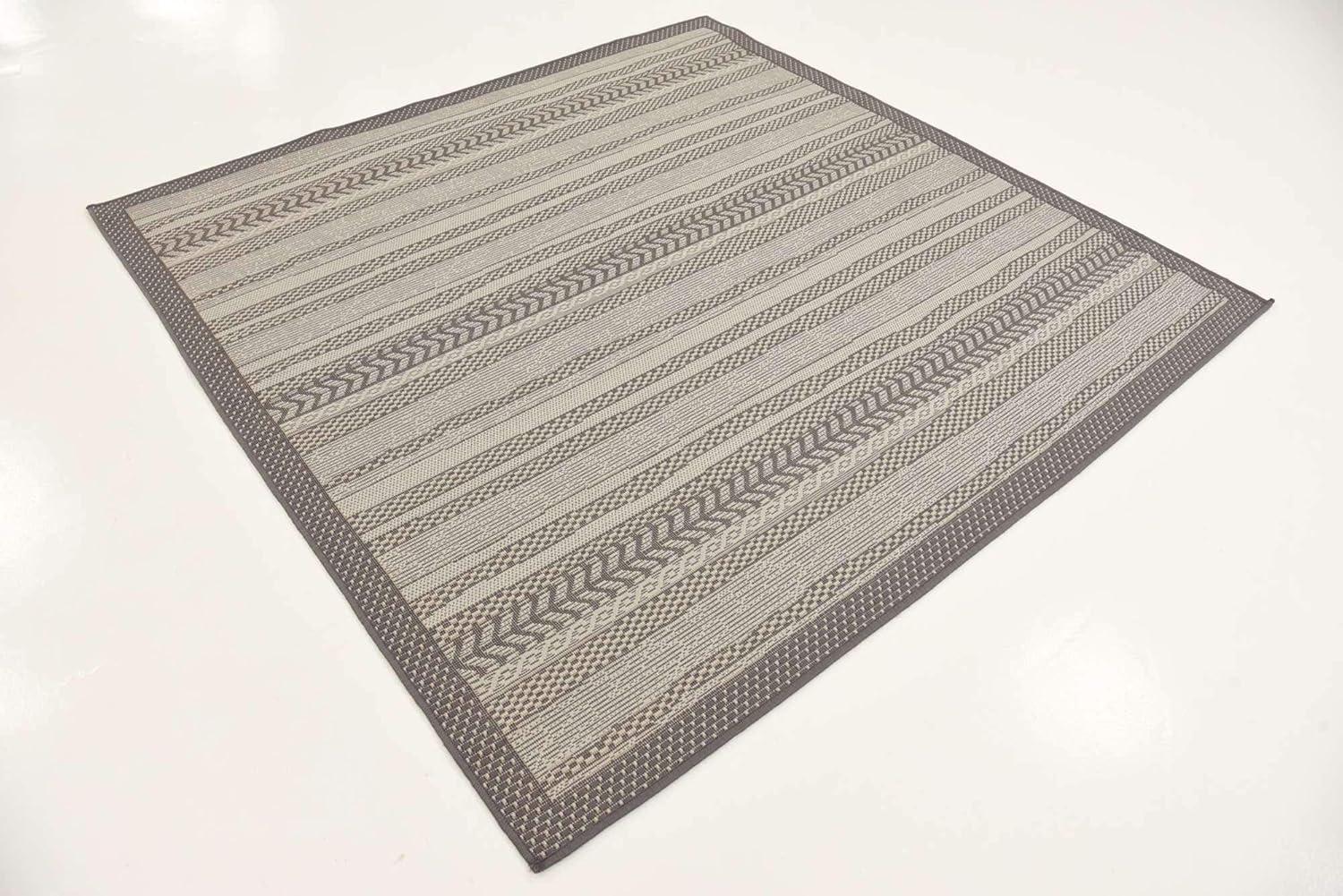Unique Loom Outdoor Border Collection Area Rug - Lines (6' 1" Square Gray/Silver)