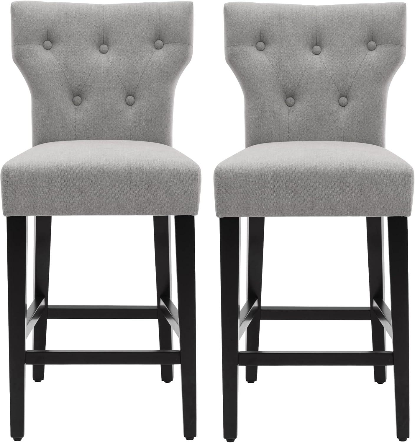 Gray Fabric Button Tufted Counter Height Bar Stools, Set of 2