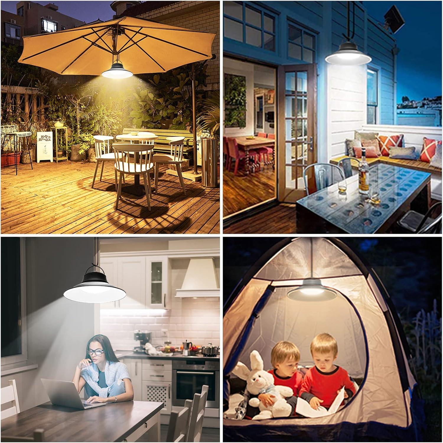 NIORSUN Solar Pendant Light, Upgraded Motion Sensor Light Outdoor Solar Lights Indoor Dimmable with Remote 3000K/4500K/6000K, 2x16.4ft Cable IP65 Waterproof for Shed, Barn, Gazebo, Patio(2 Pack)