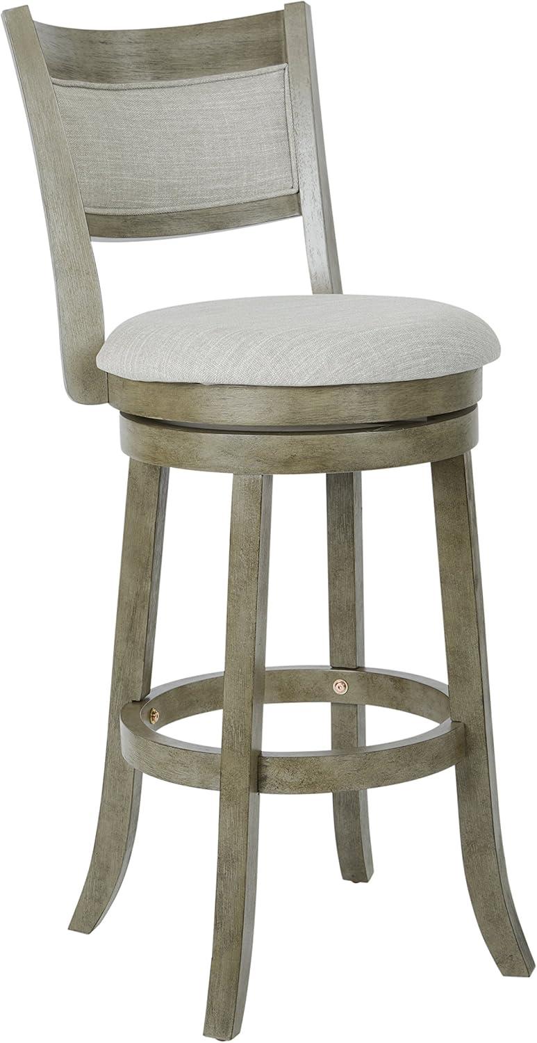 Antique Gray Wood Swivel Stool with Polyester Seat