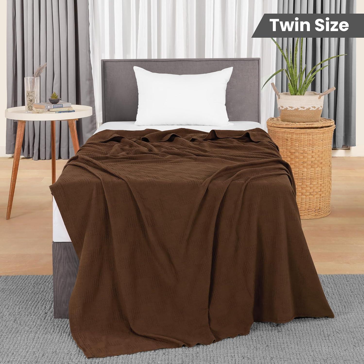 Twin Size Brown Cotton Dobby Weave Throw Blanket