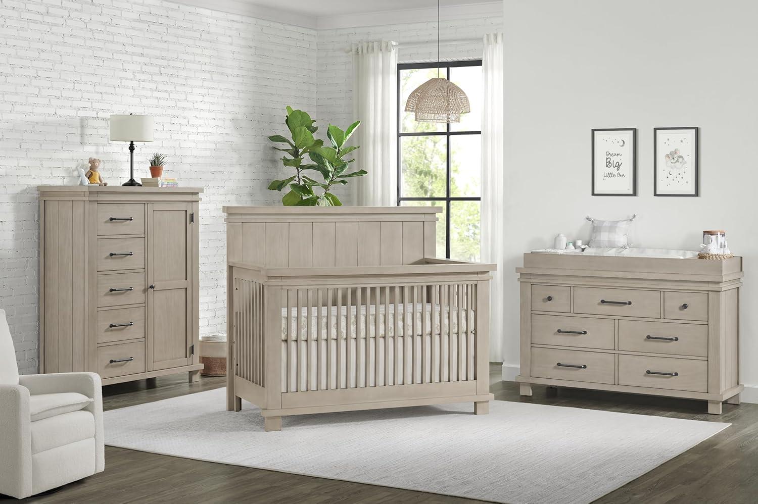 Stone Wash Solid Wood 4-in-1 Convertible Crib with Shiplap Detail