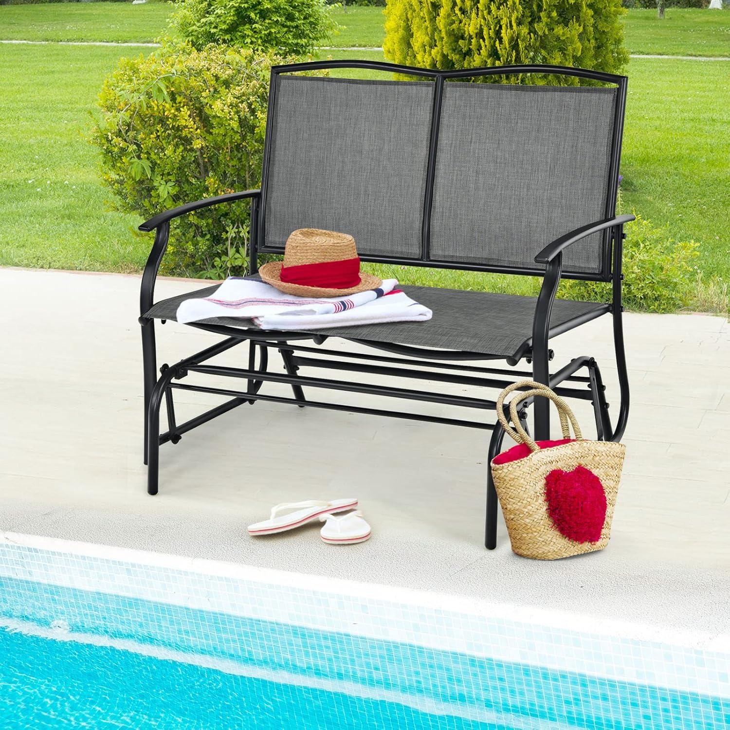 Best Choice Products 2-Person Outdoor Swing Glider, Steel Patio Loveseat, Bench Rocker w/ Armrests - Gray