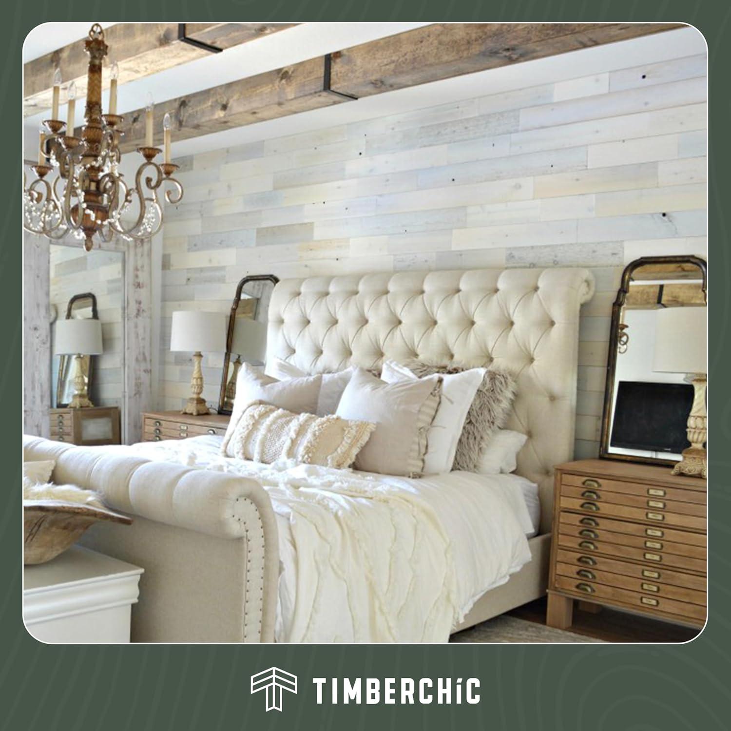 Timberchic River Reclaimed Wooden Wall planks - Simple Peel & Stick Wall Covering Application for DIY Accent Wall & Home Improvement - Modern, Premium Wall Paneling