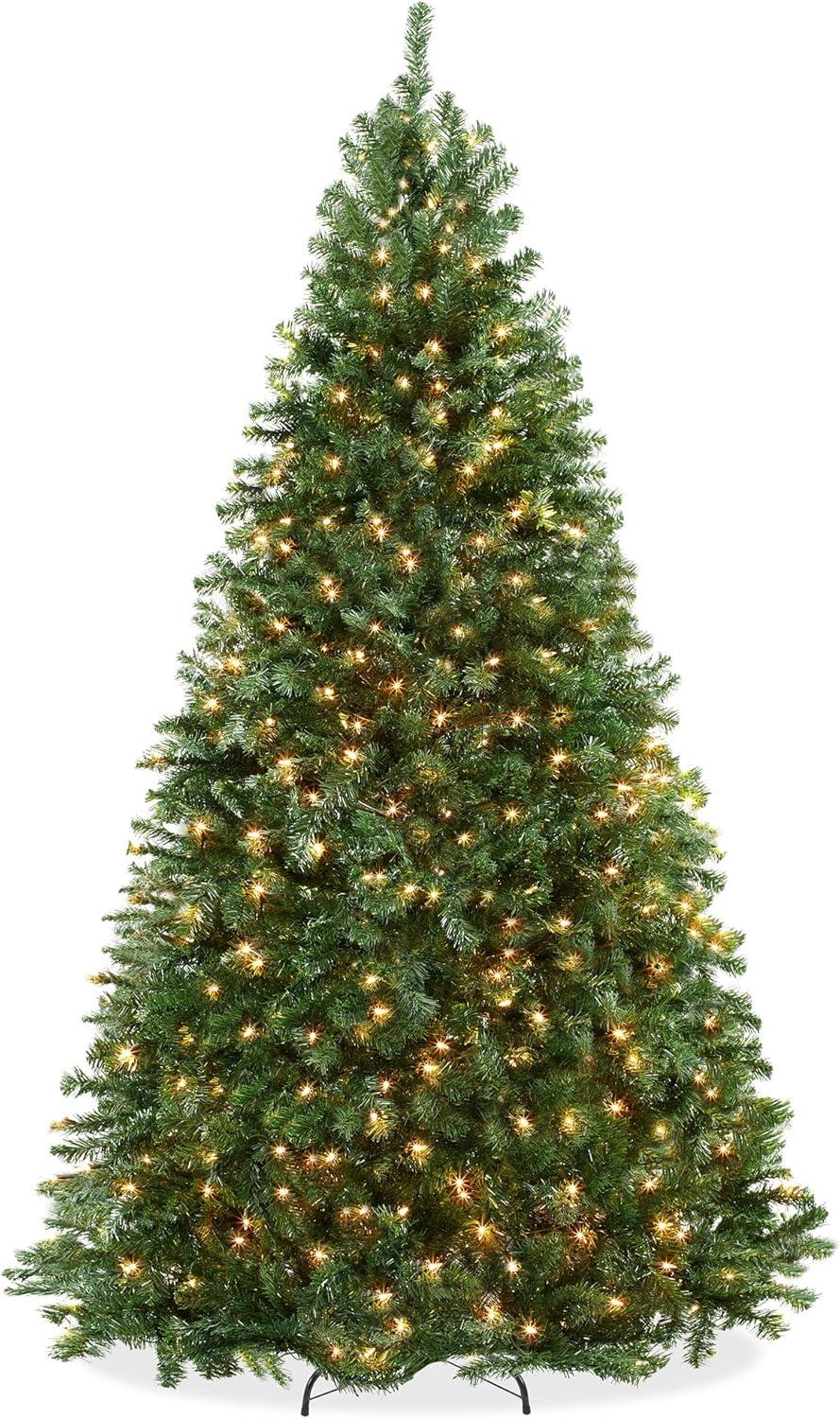 Casafield Realistic Pre-Lit Green Spruce Artificial Holiday Christmas Tree with Sturdy Metal Stand