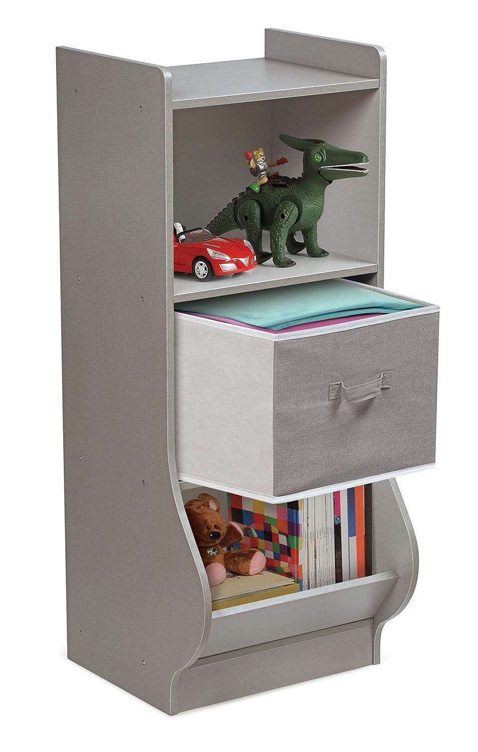 Woodgrain Gray Kids Upright Storage Nook with Reversible Basket