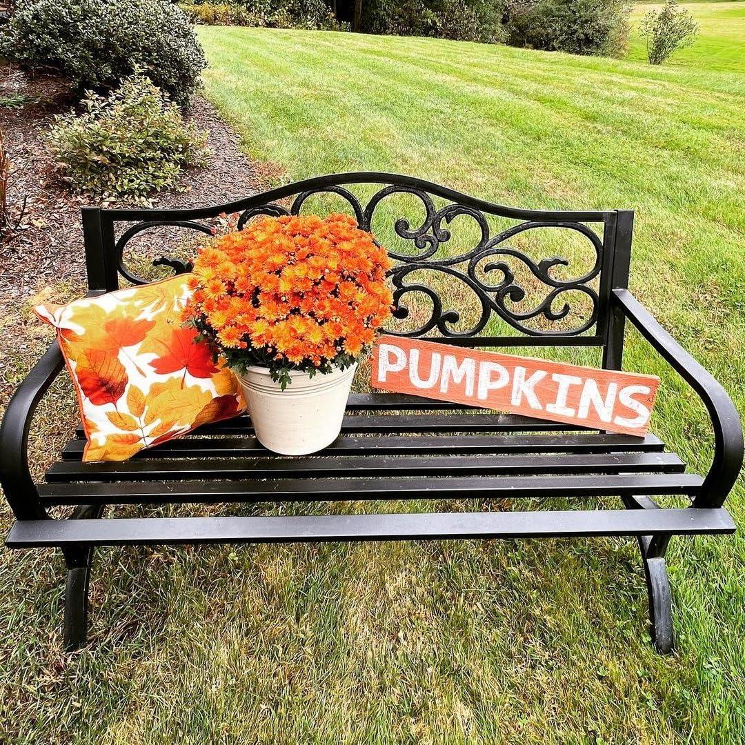 QSHIMY Patio Garden Bench 50 inch Outdoor Metal Loveseat Chairs with Armrests Slatted,Easy to Assemble,Sturdiness,Perfect for Outdoors,Black