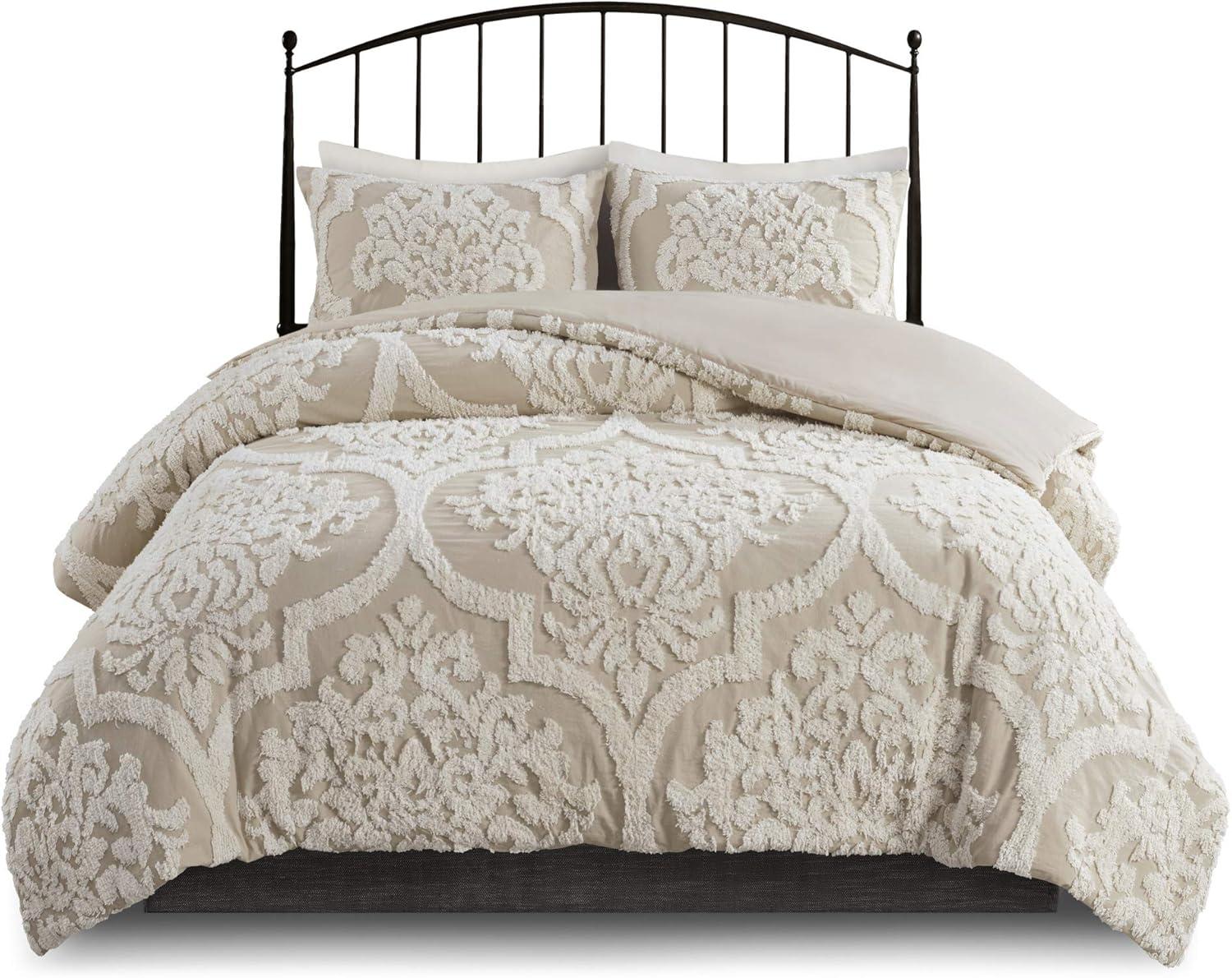 Viola Tufted Cotton Chenille Damask 3 Piece Comforter Set