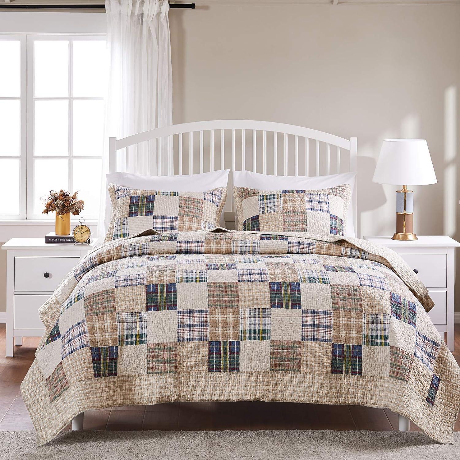 Greenland Home Fashions Oxford Quilt & Sham Set Beige/Blue